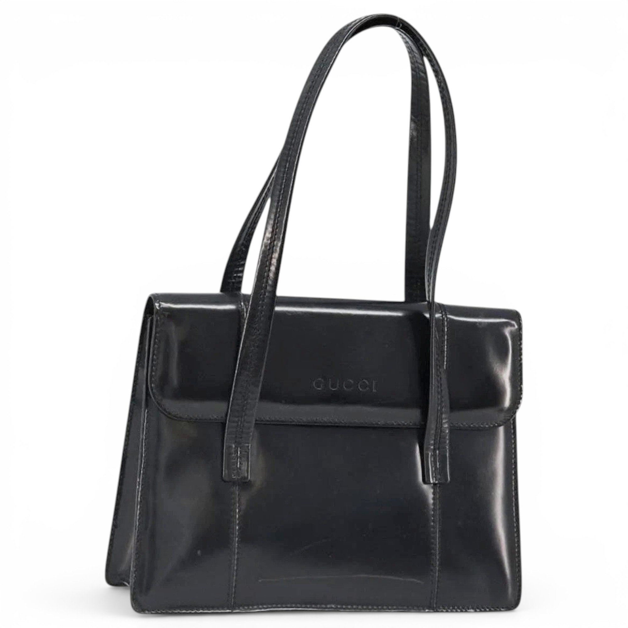 Bamboo patent leather handbag