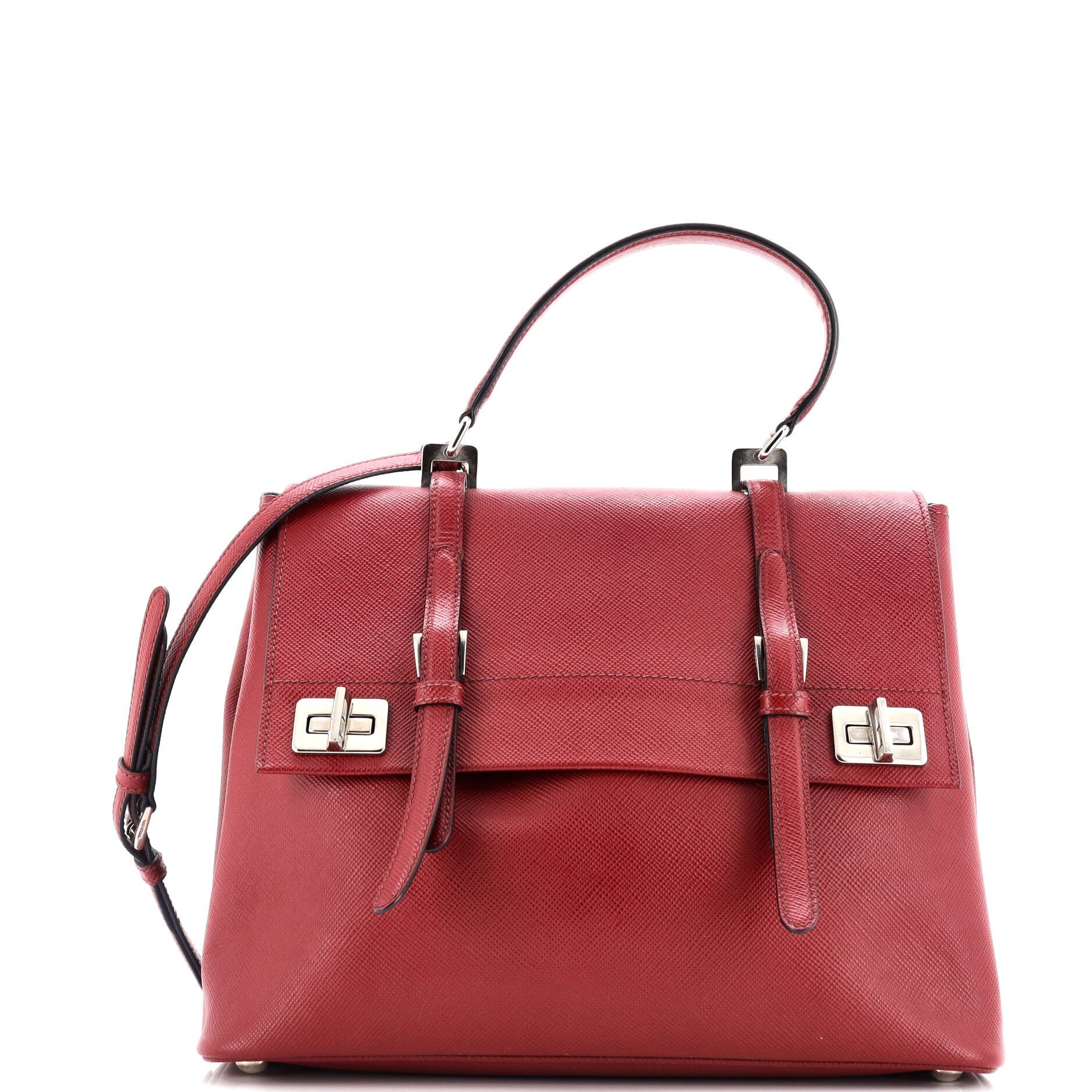 Prada Dual Flap Double Turn Lock Satchel City Calfskin Medium