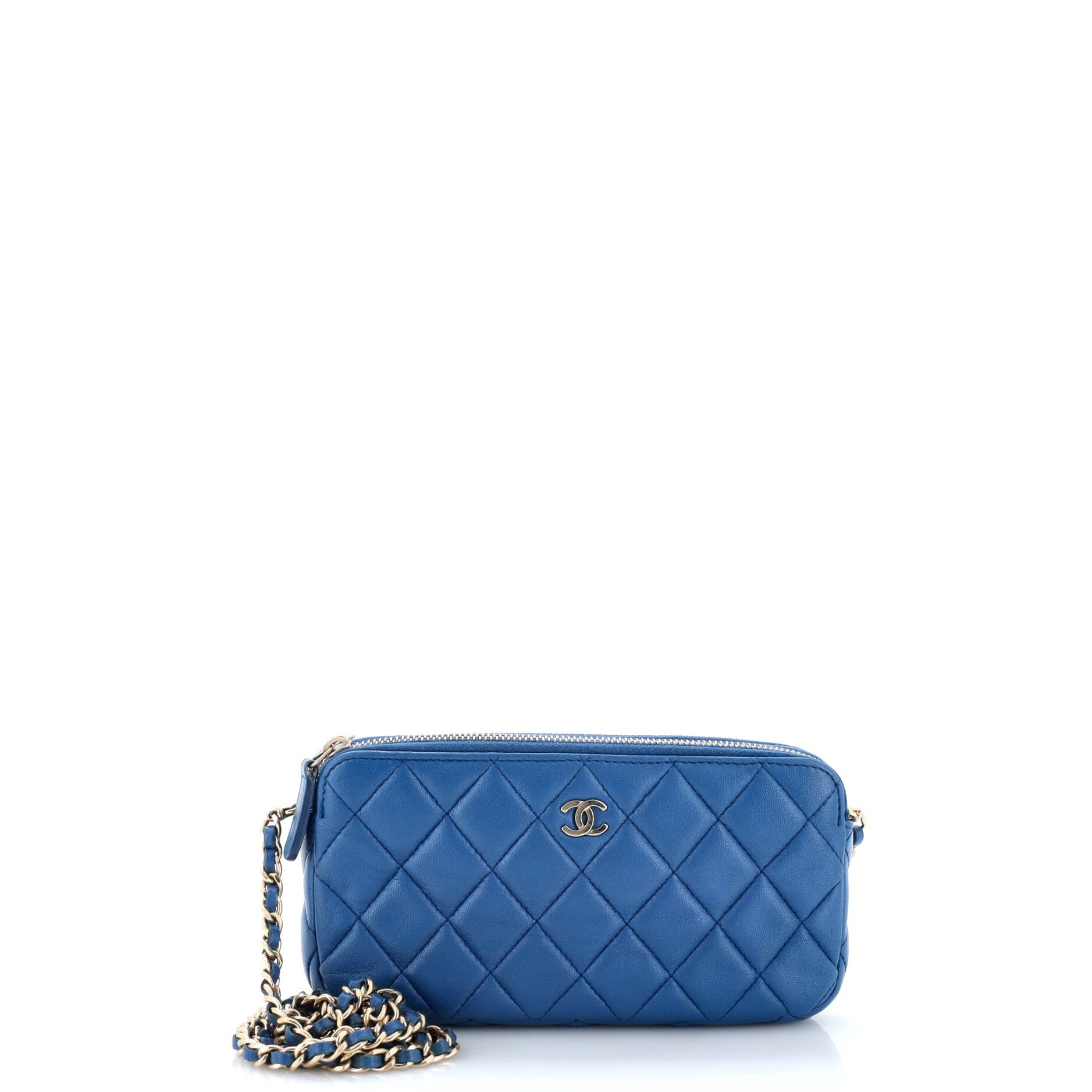 Double Zip Clutch with Chain Quilted Lambskin