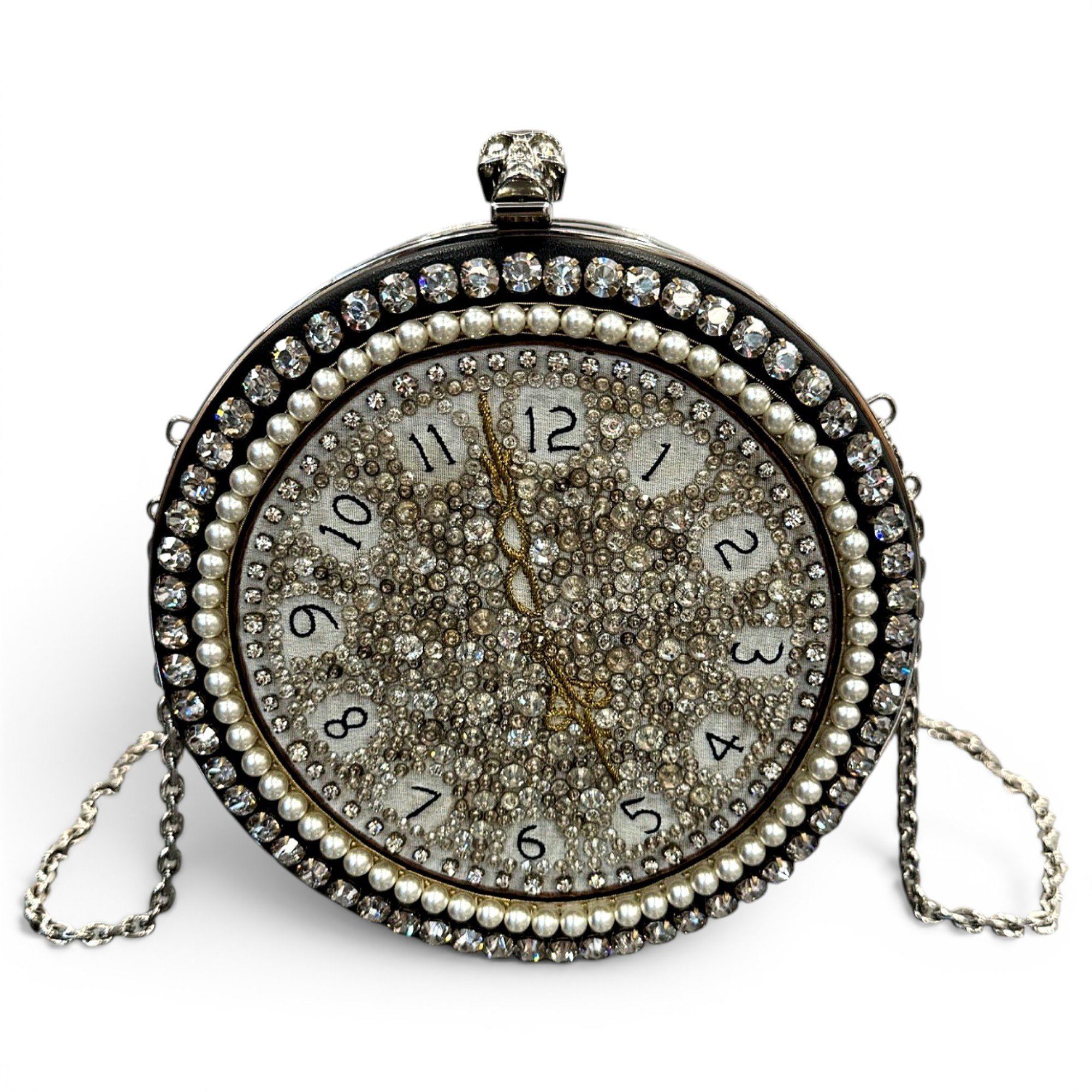 Skull leather clutch bag