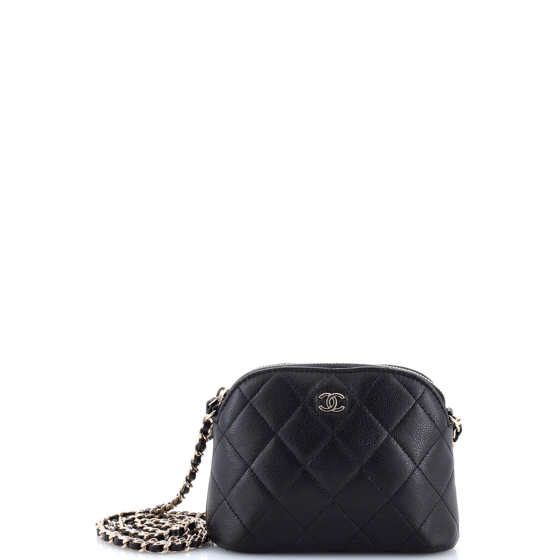 Chanel CC Dome Zip Clutch with Chain Quilted Caviar Mini