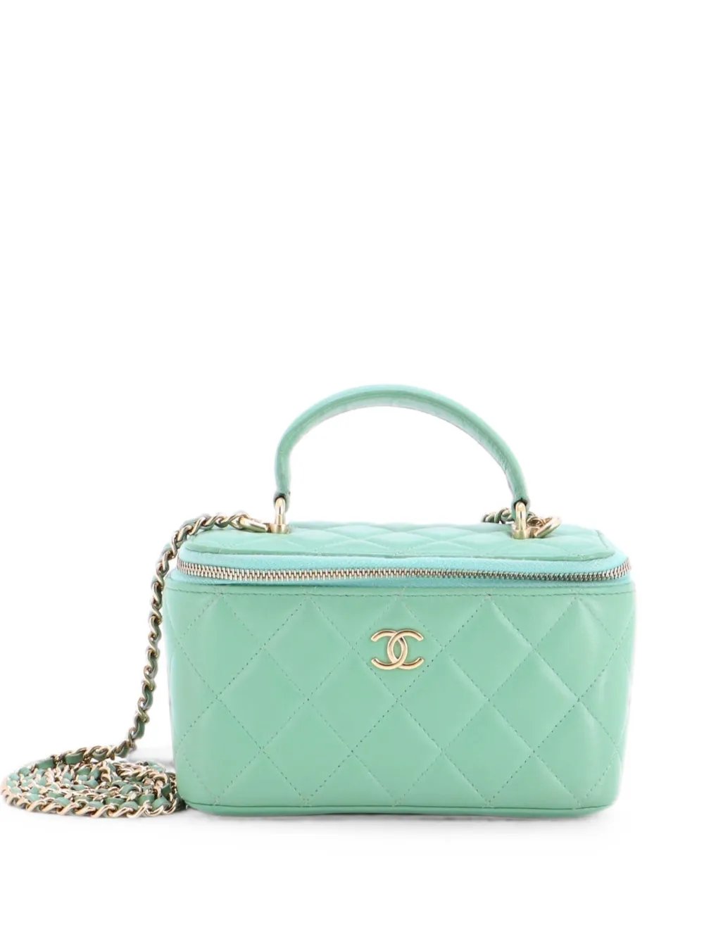 Classic Top Handle Vanity Case with Chain Quilted Lambskin Small crossbody bag
