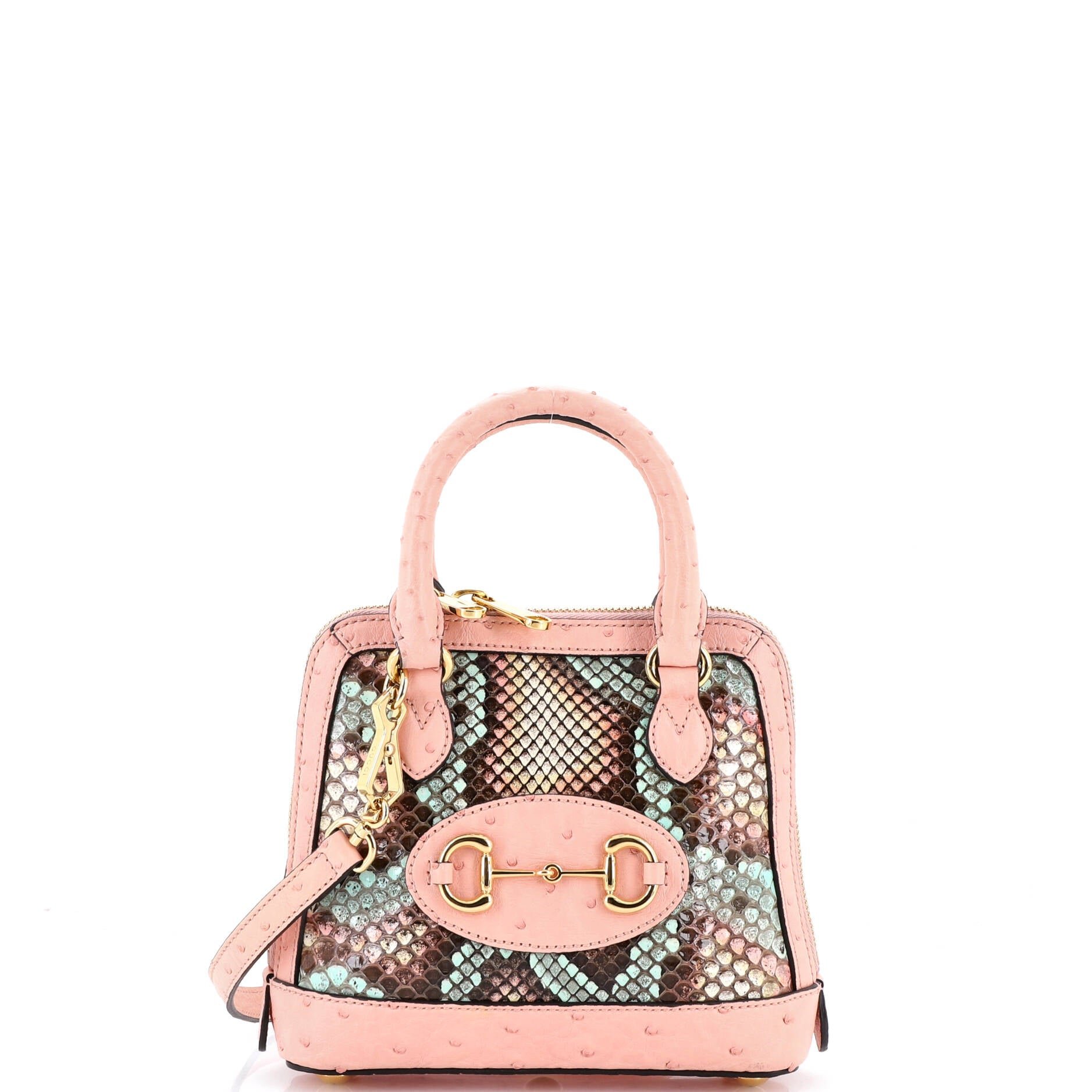 Horsebit 1955 Top Handle Bag Python and Ostrich Mini