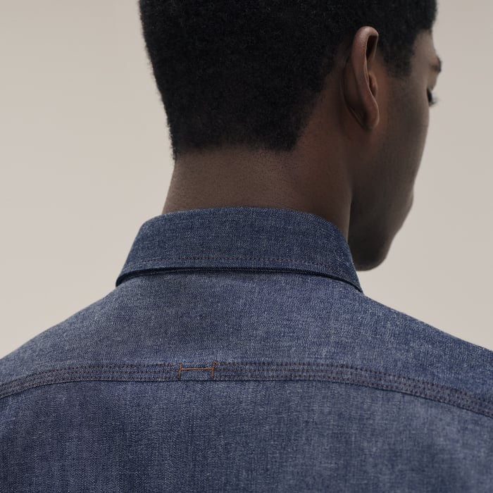 Indigo "H" Straight Cut Embroidered Denim Shirt