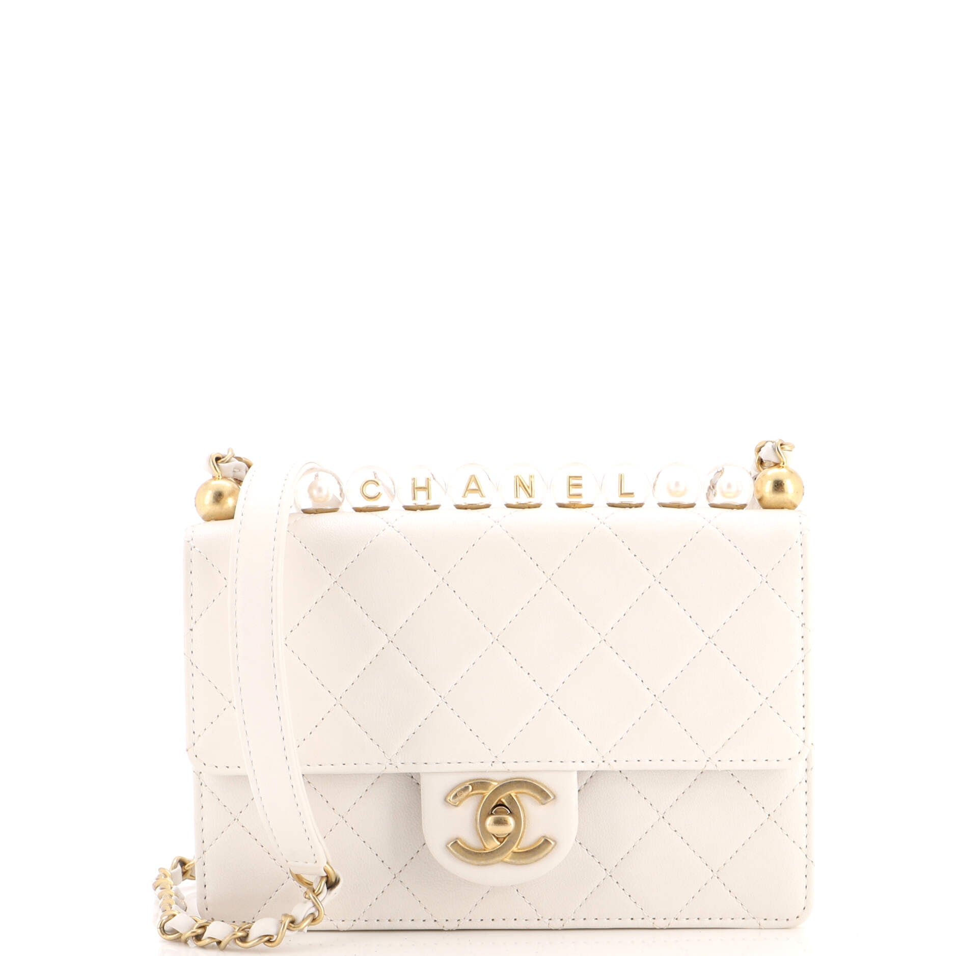 Chic Pearls Flap Bag Quilted Goatskin with Acrylic Beads Small