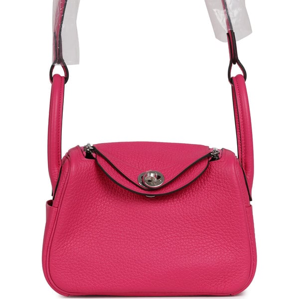 Hermes Mini Lindy Rose Shocking Clemence Palladium Hardware