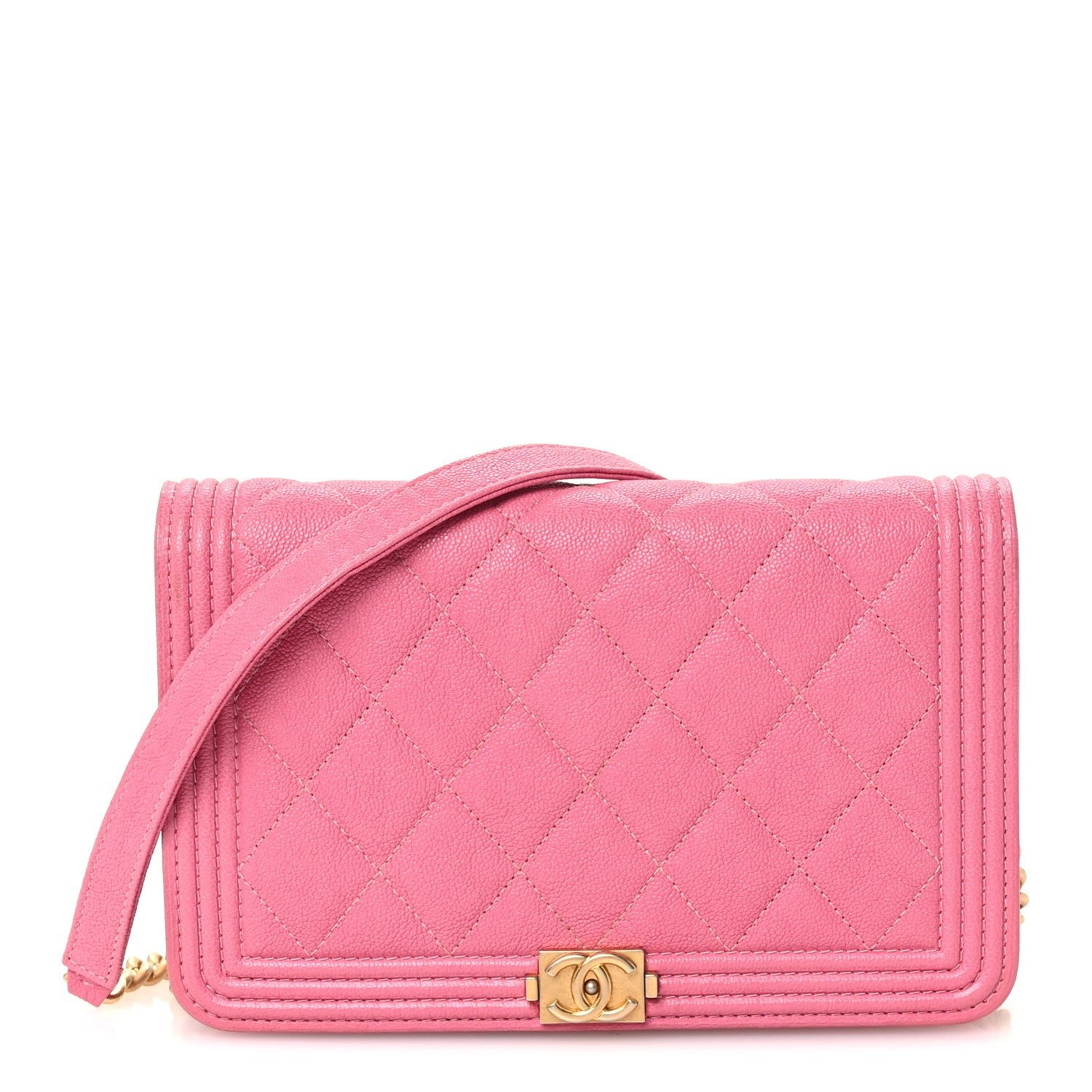 Chanel Caviar Quilted Boy Wallet On Chain WOC Pink