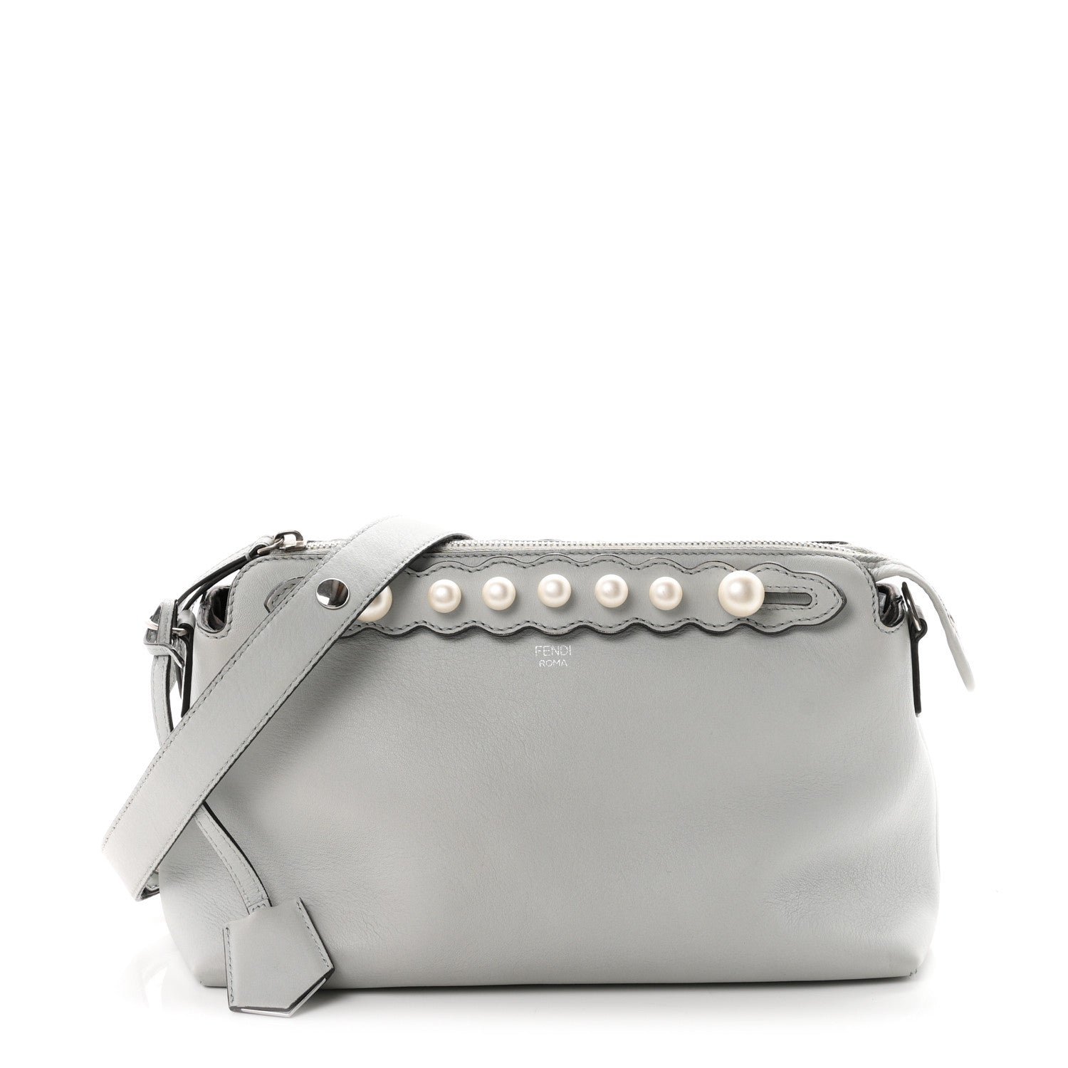 Fendi Vitello Dolce Pearl Scalloped Studded Medium By The Way Boston Bag Grigio Perla