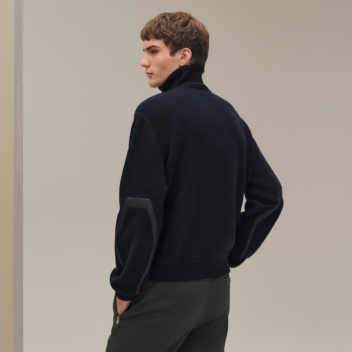 Marine Full-zip Sweater With Leather Detail