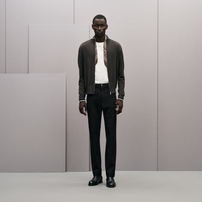 Kaki "Rayures & Twist" Zipped Jacket