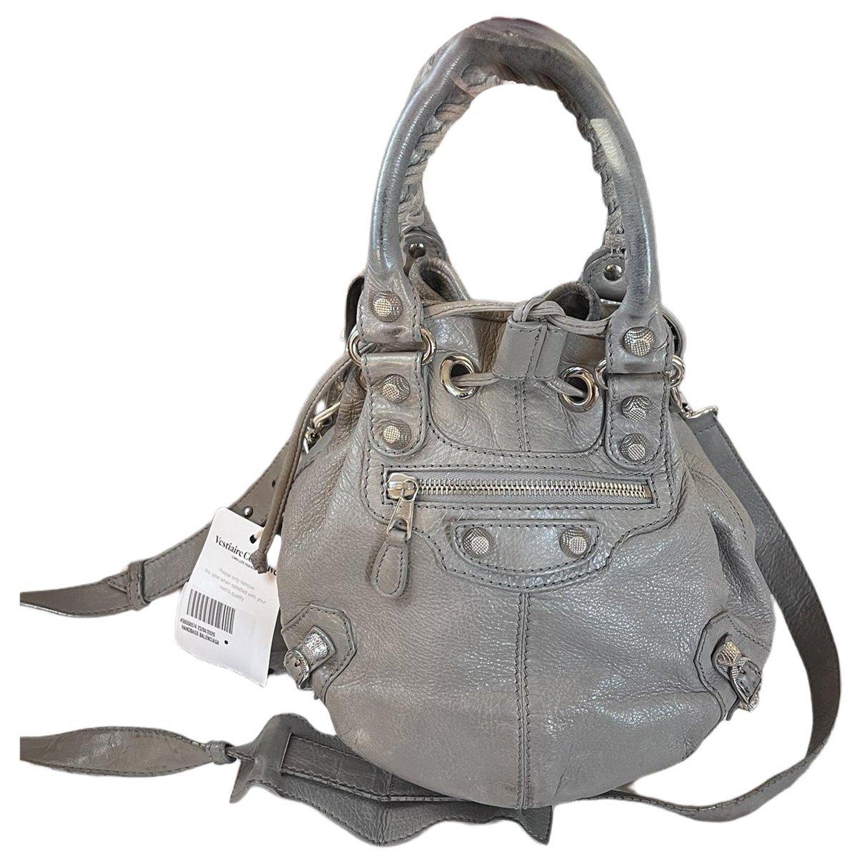 Pompon leather satchel