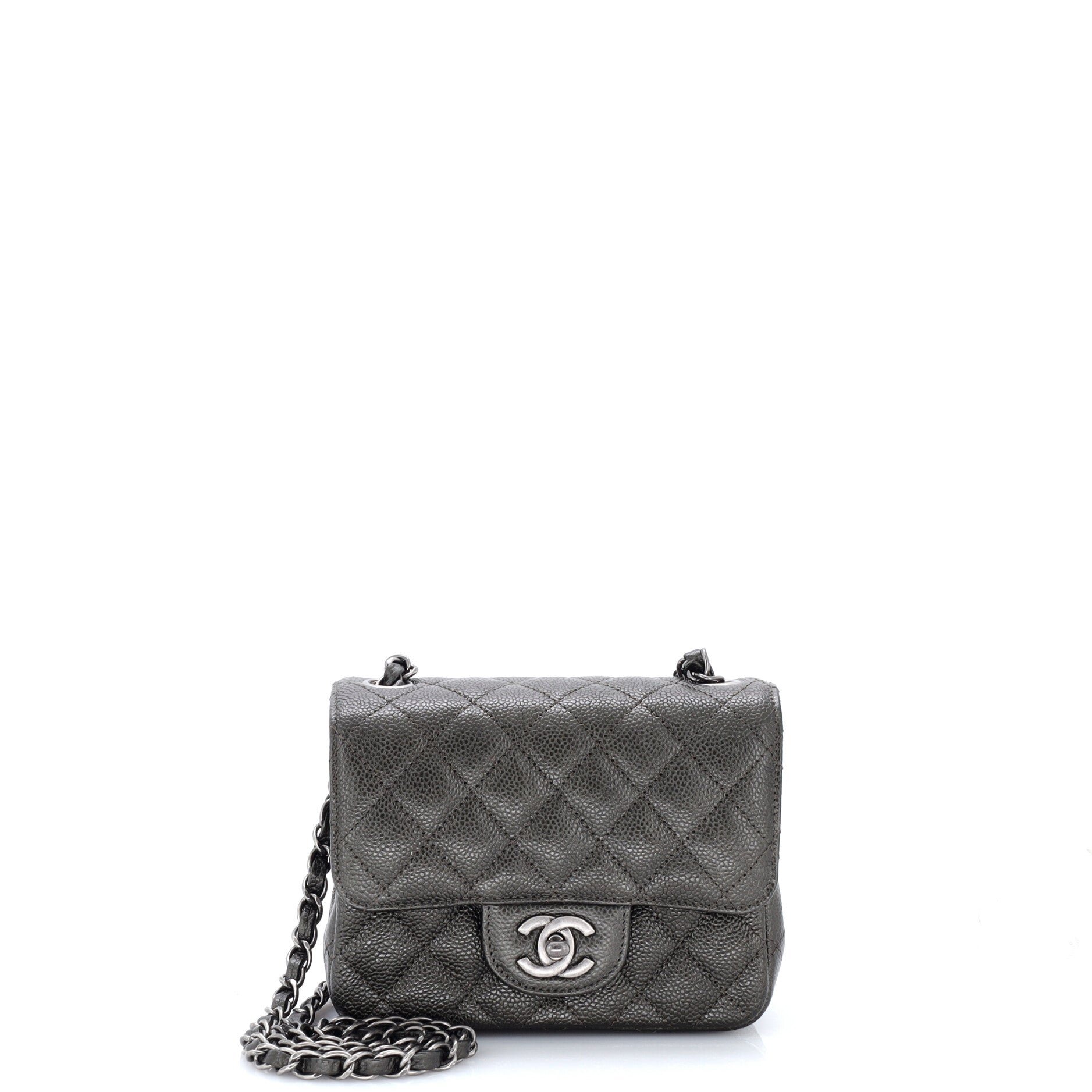 Square Classic Single Flap Bag Quilted Iridescent Caviar Mini