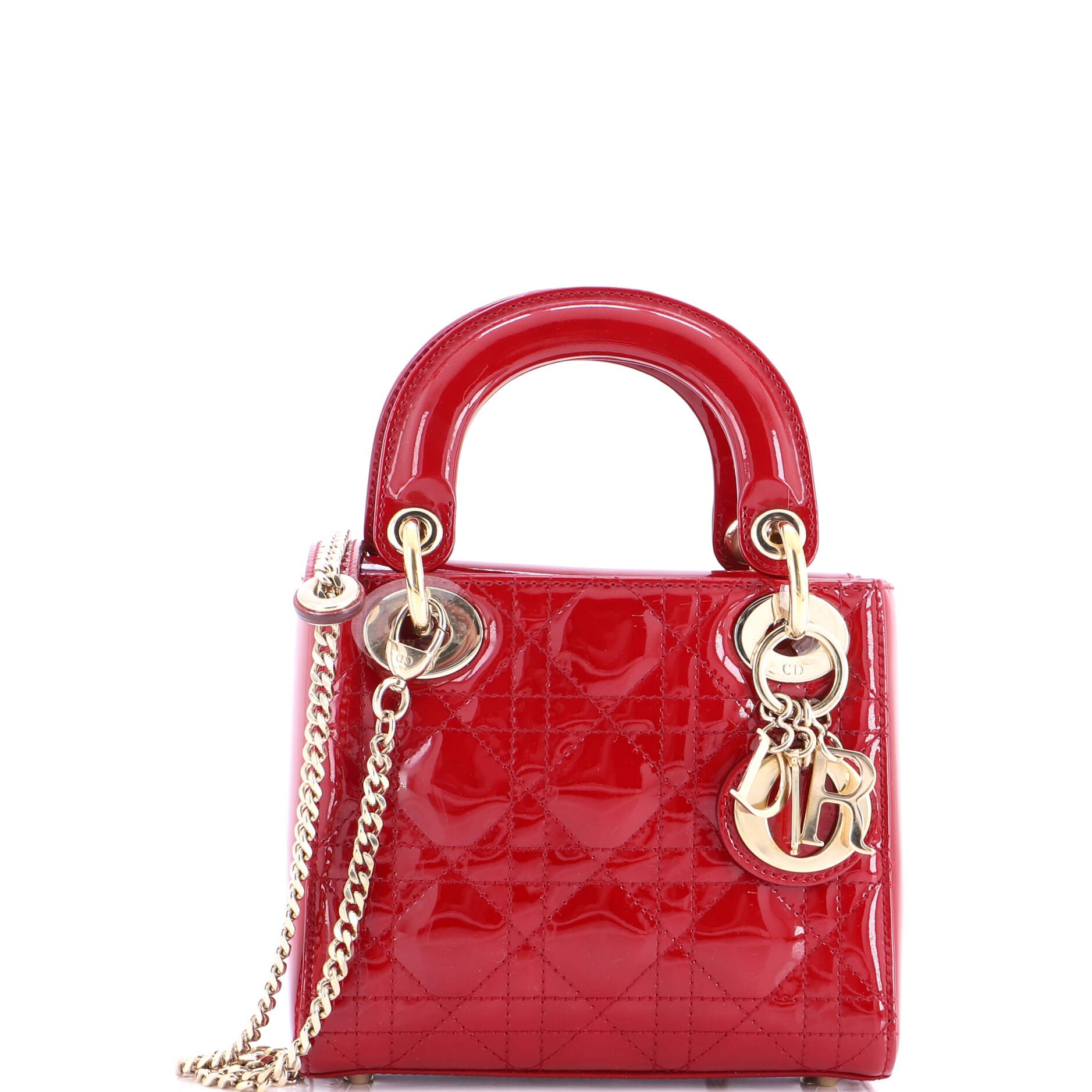 Dior Lady Dior Chain Bag Cannage Quilt Patent Mini