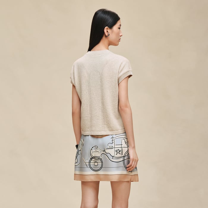 Beige Naturel Pull Manches Courtes