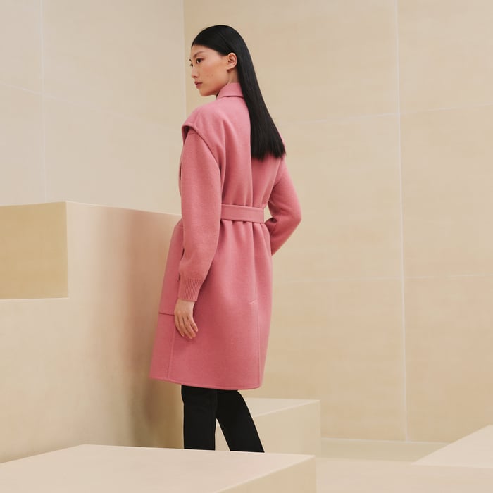 Rose Incarnat Belted Cashmere Long Vest