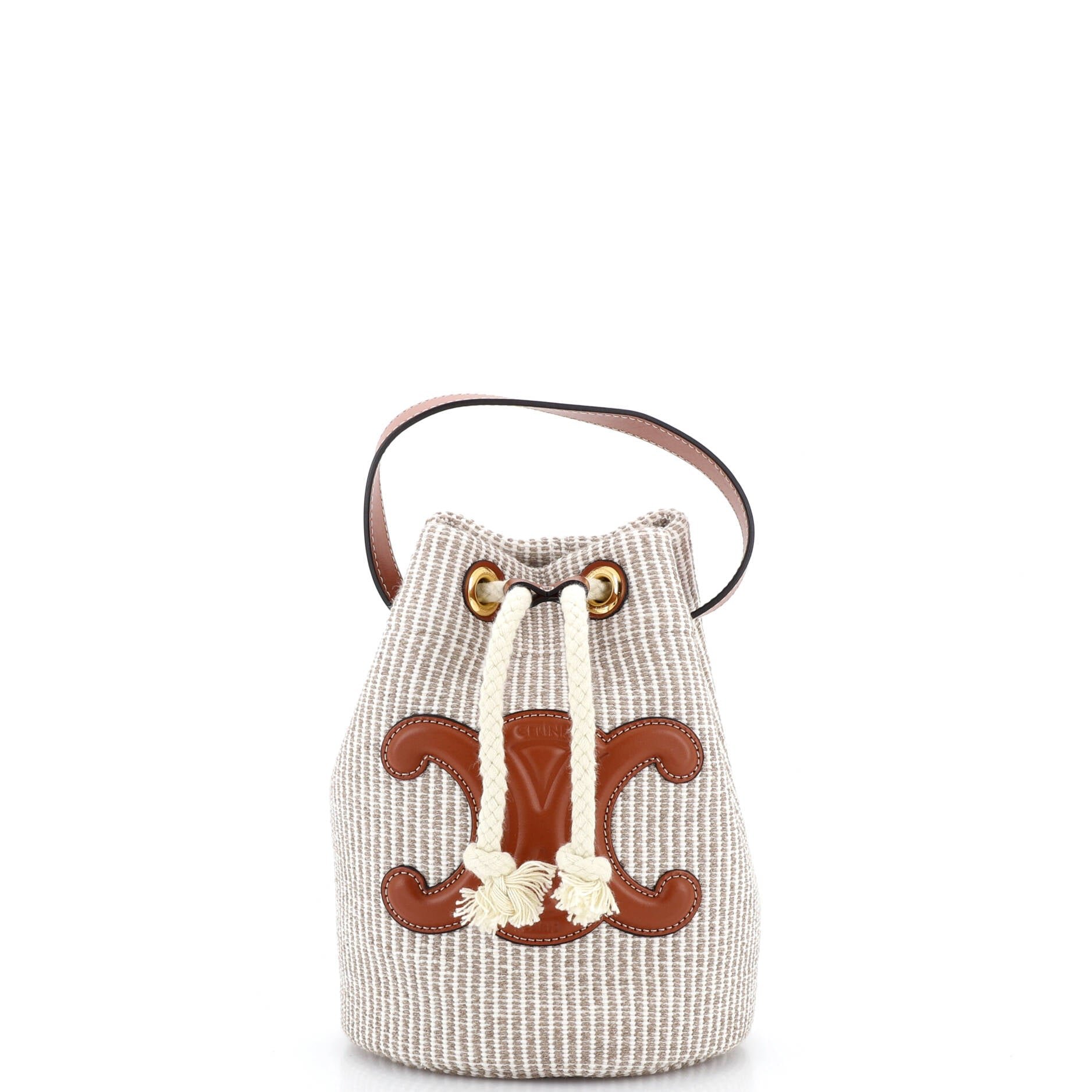 Triomphe Drawstring Bucket Bag Canvas with Leather Teen