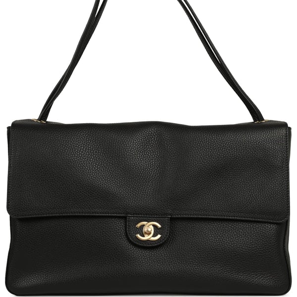 Chanel Maxi "Souplissimo" Large Flap Bag Black Grained Calfskin Gold Hardware