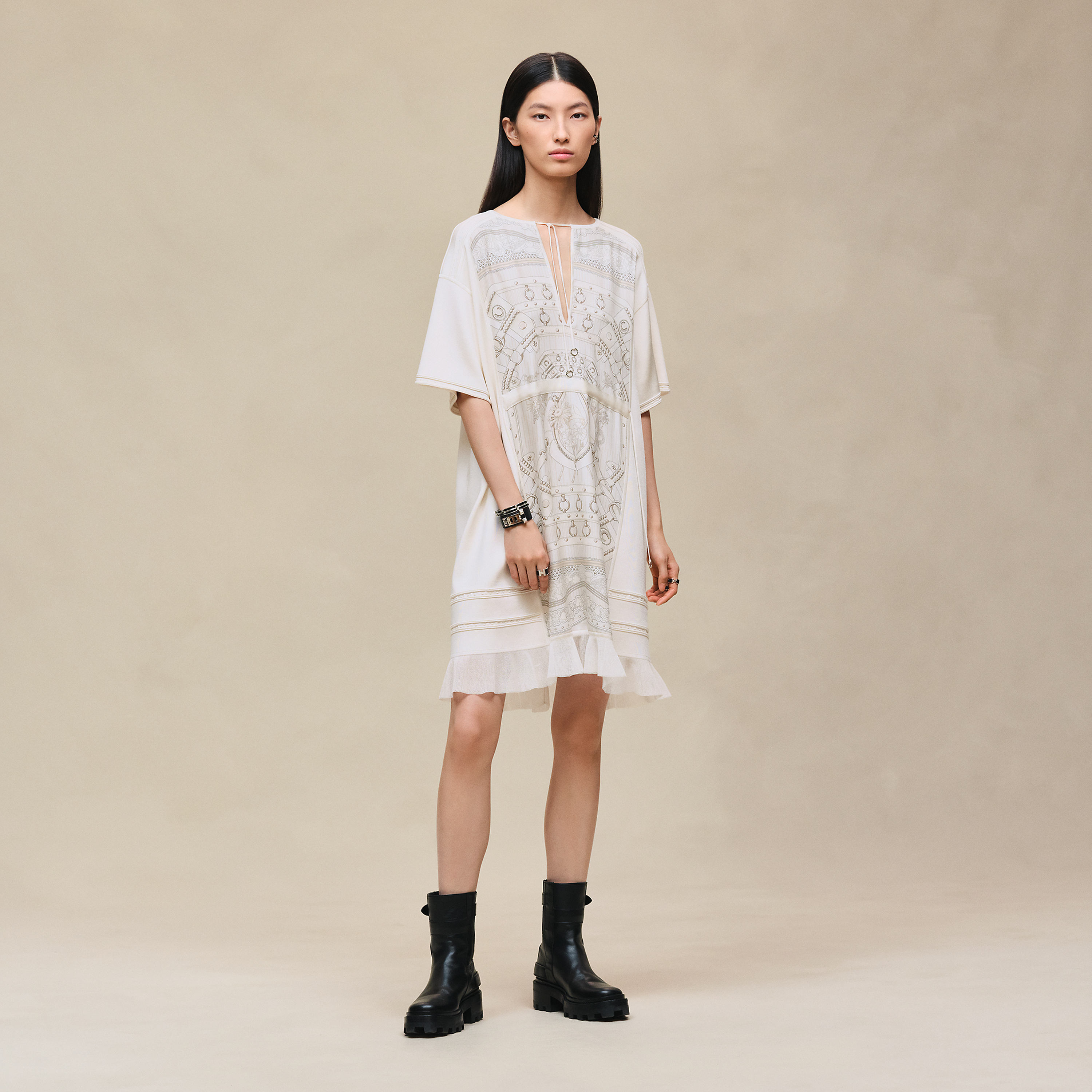 "Aux Champs en Fleurs Raye" short-sleeve dress