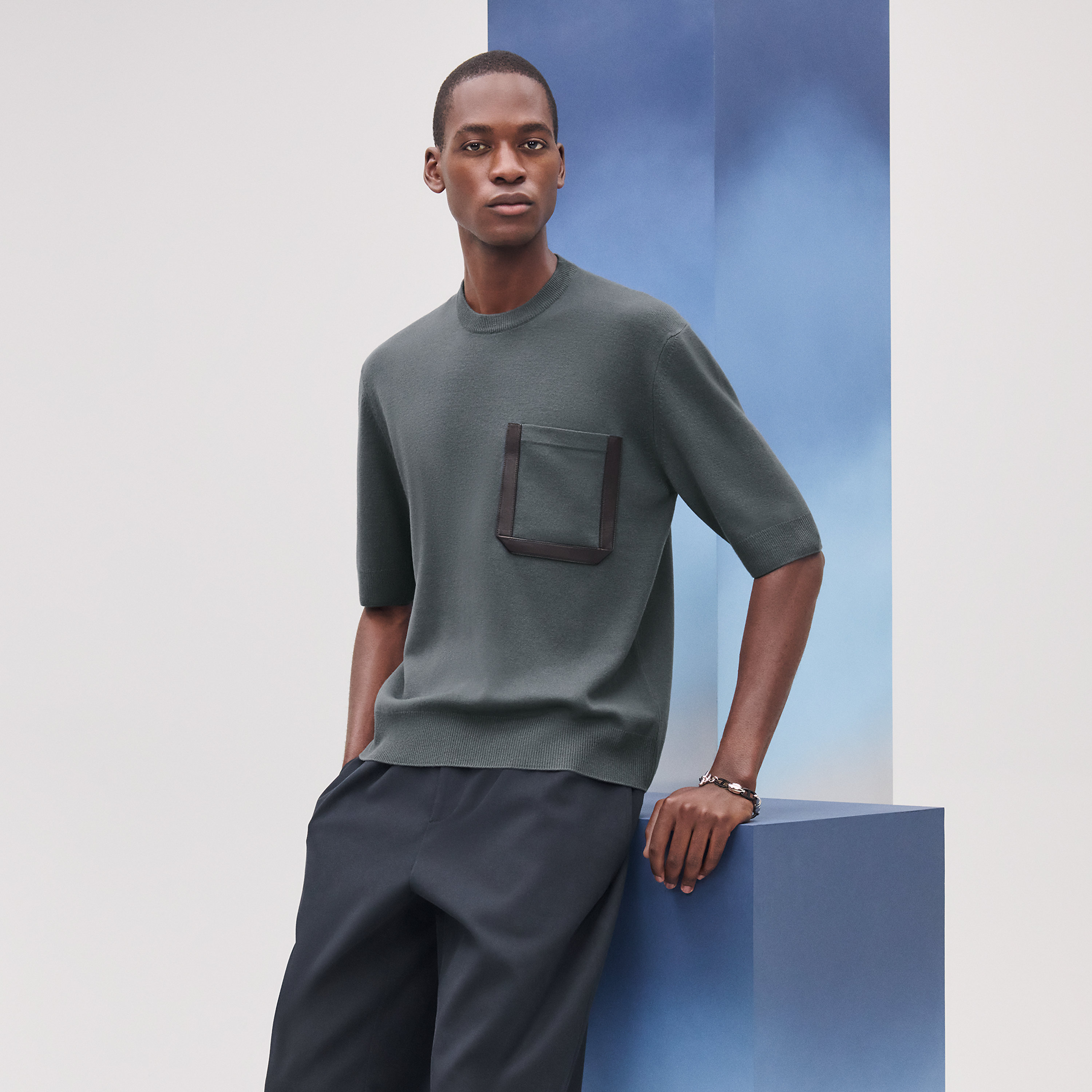 “Virage cuir” 크루넥 스웨터
