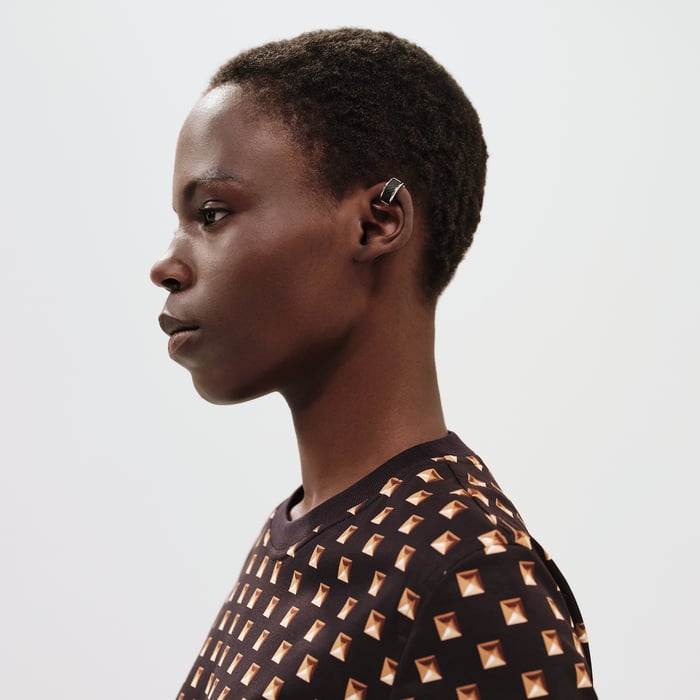 Marron Cachou "Clou Médor Interlock" Straight T-shirt