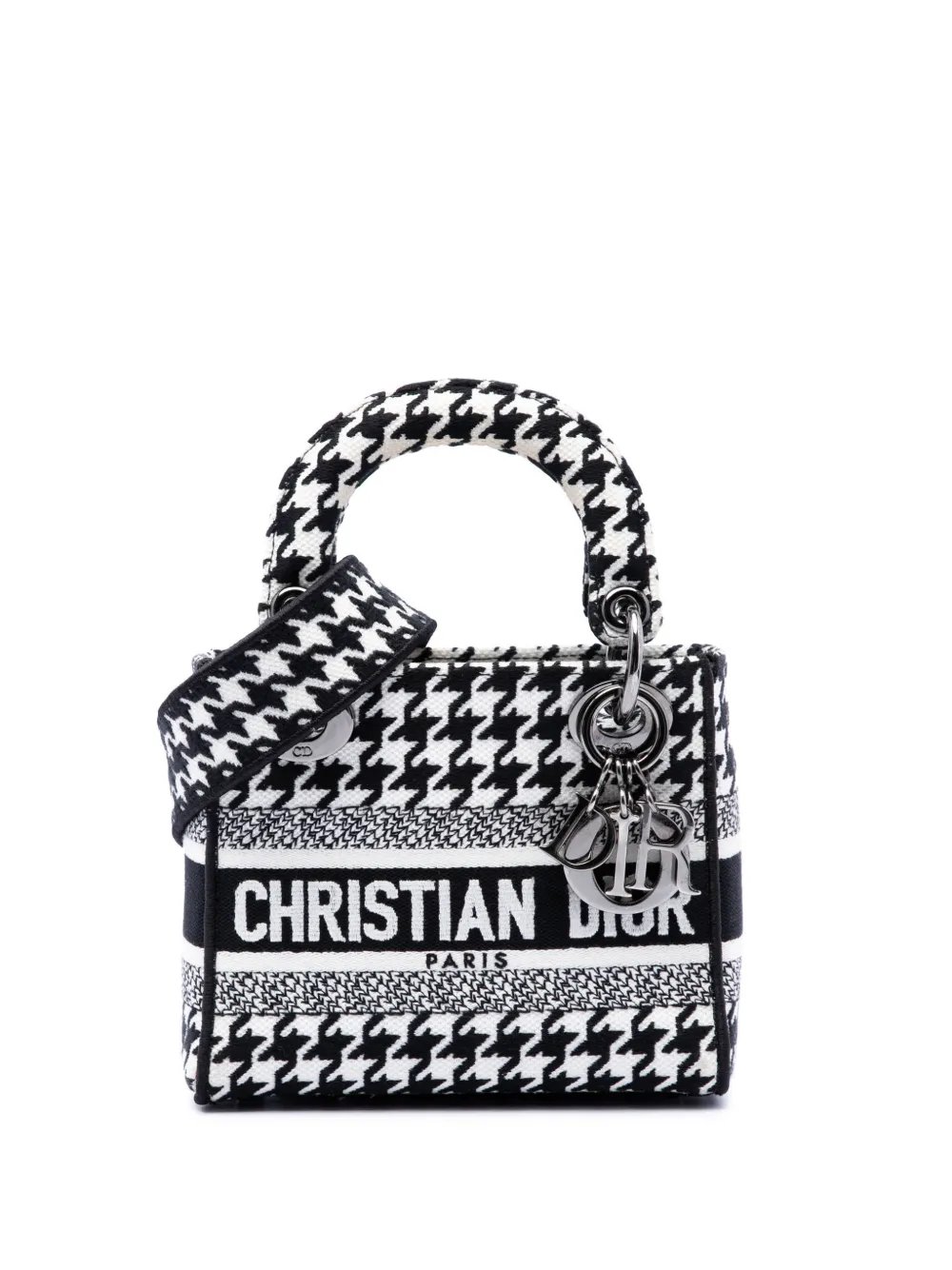 2022 Mini Embroidered Canvas Houndstooth Lady D Lite satchel
