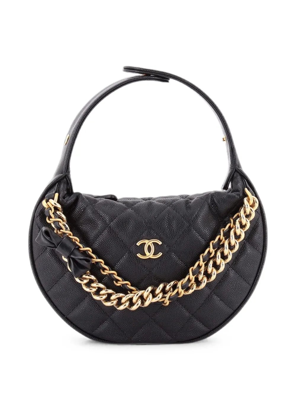 Double Chain Bow Pouch Quilted Caviar Mini hobo bag