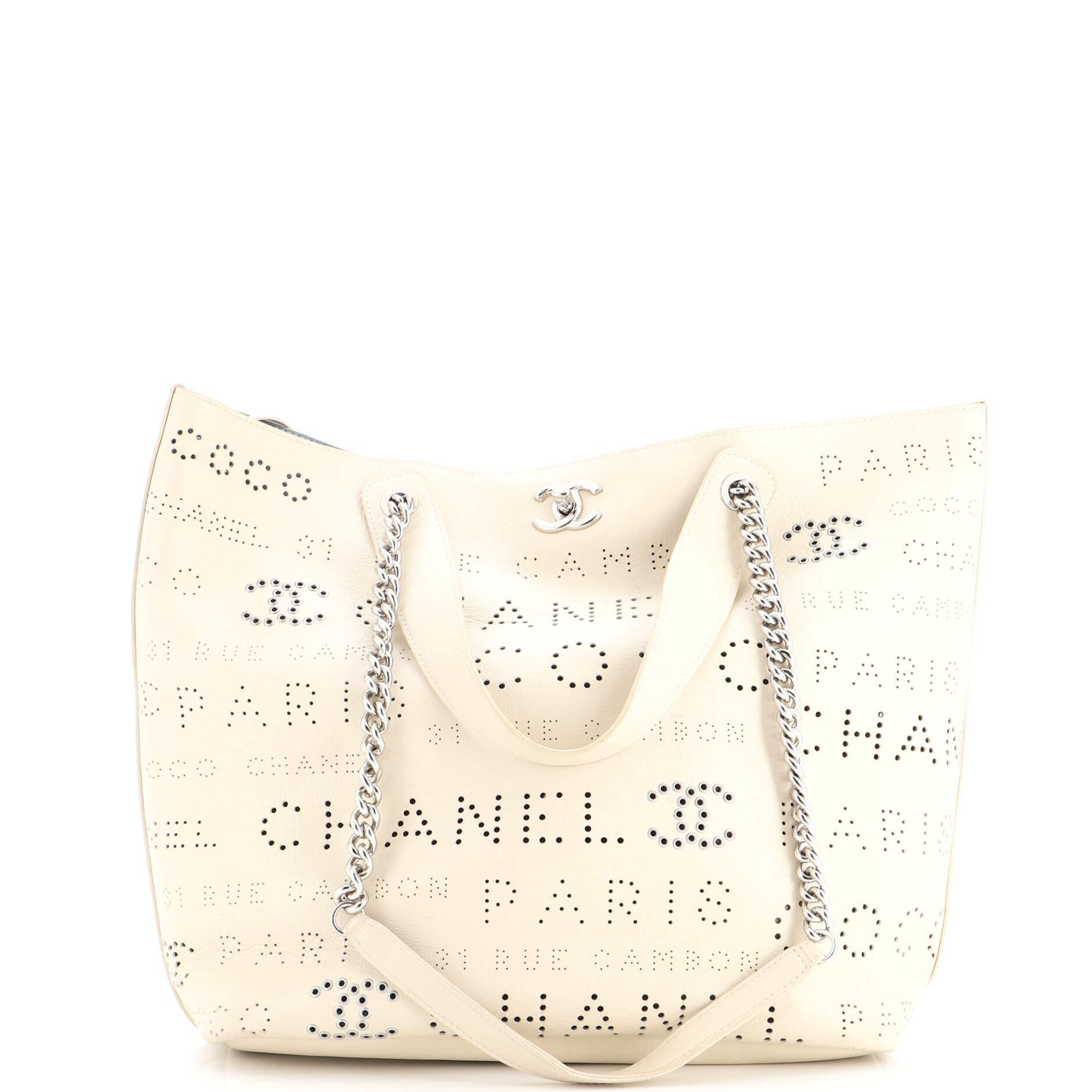 Logo Eyelets Shopping Tote Perforated Calfskin Medium