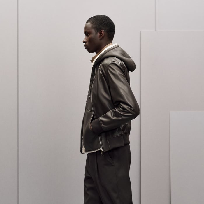 Kaki Hooded Rib-trim Jacket