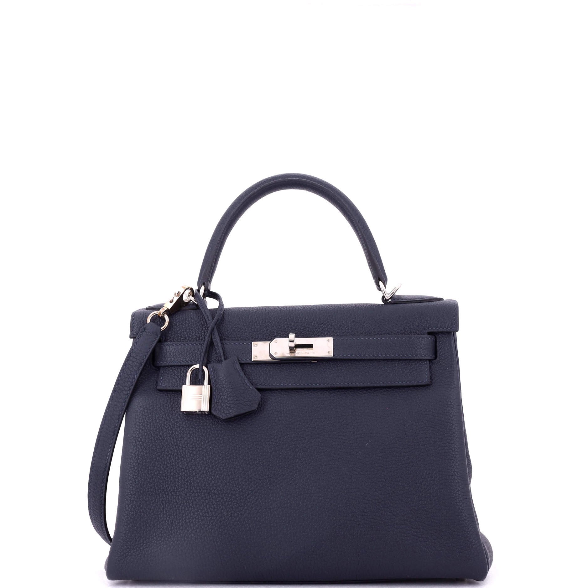 Hermes Kelly Handbag Bleu Nuit Togo with Palladium Hardware 28