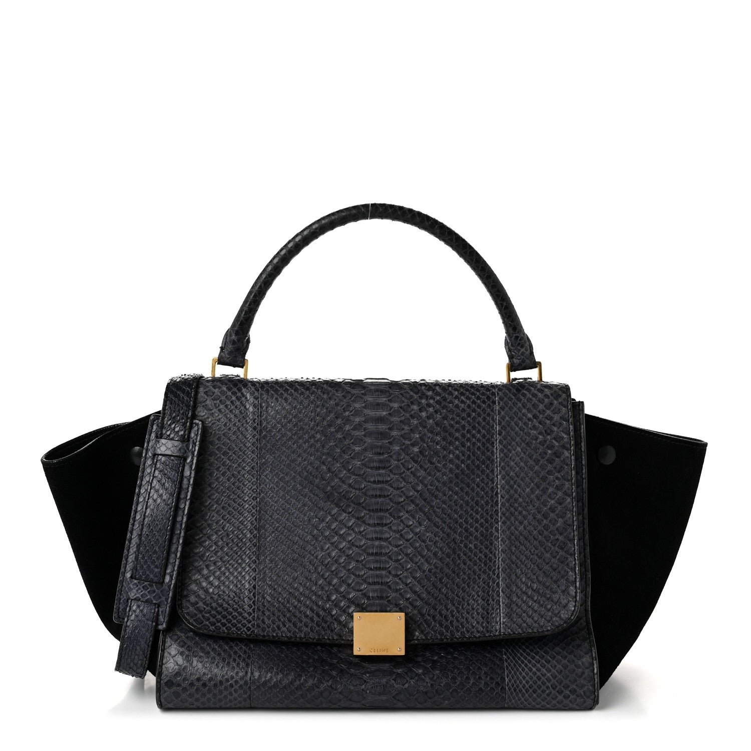 Celine Snakeskin Calfskin Medium Trapeze Blue Black