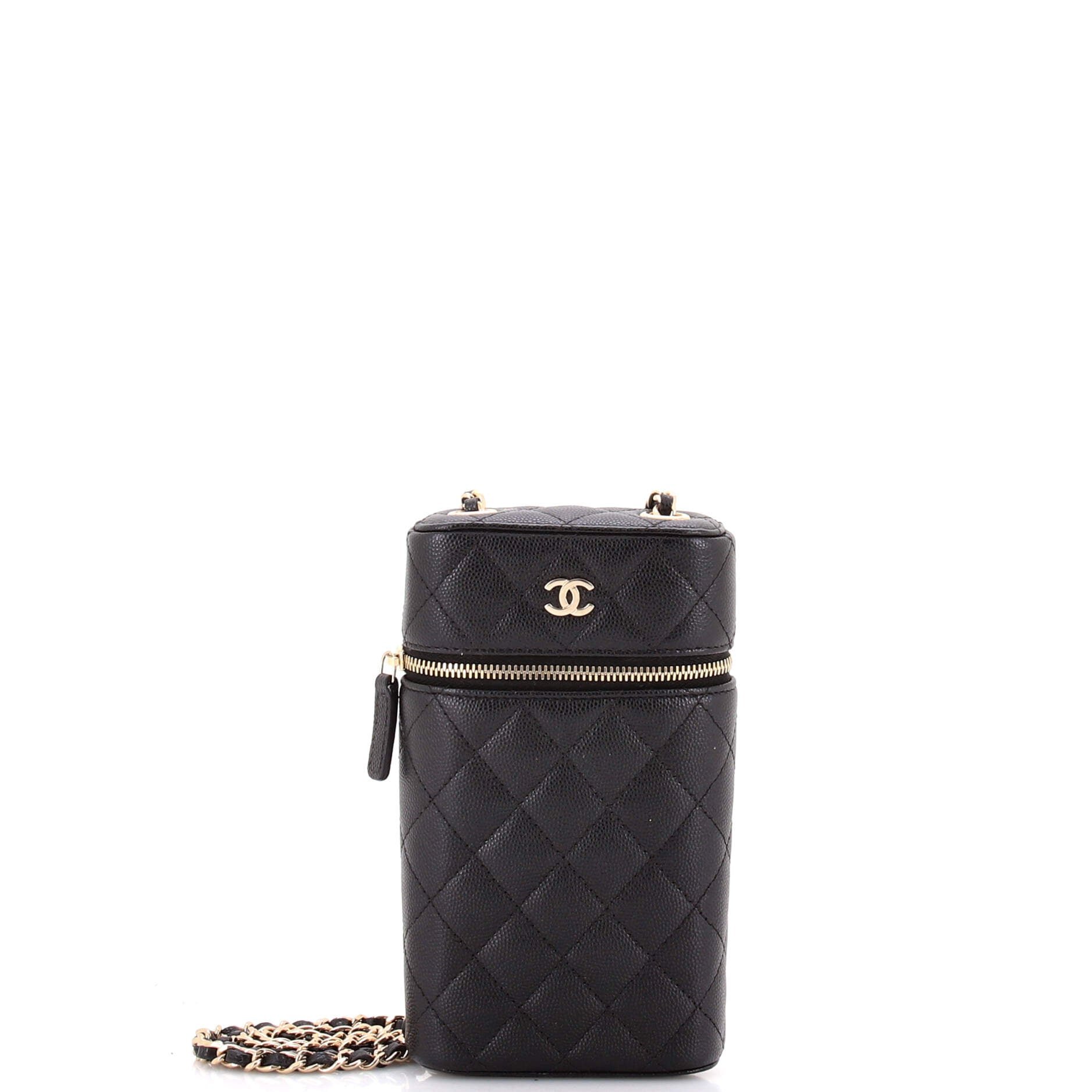 Classic Vanity Phone Holder with Chain Quilted Caviar
