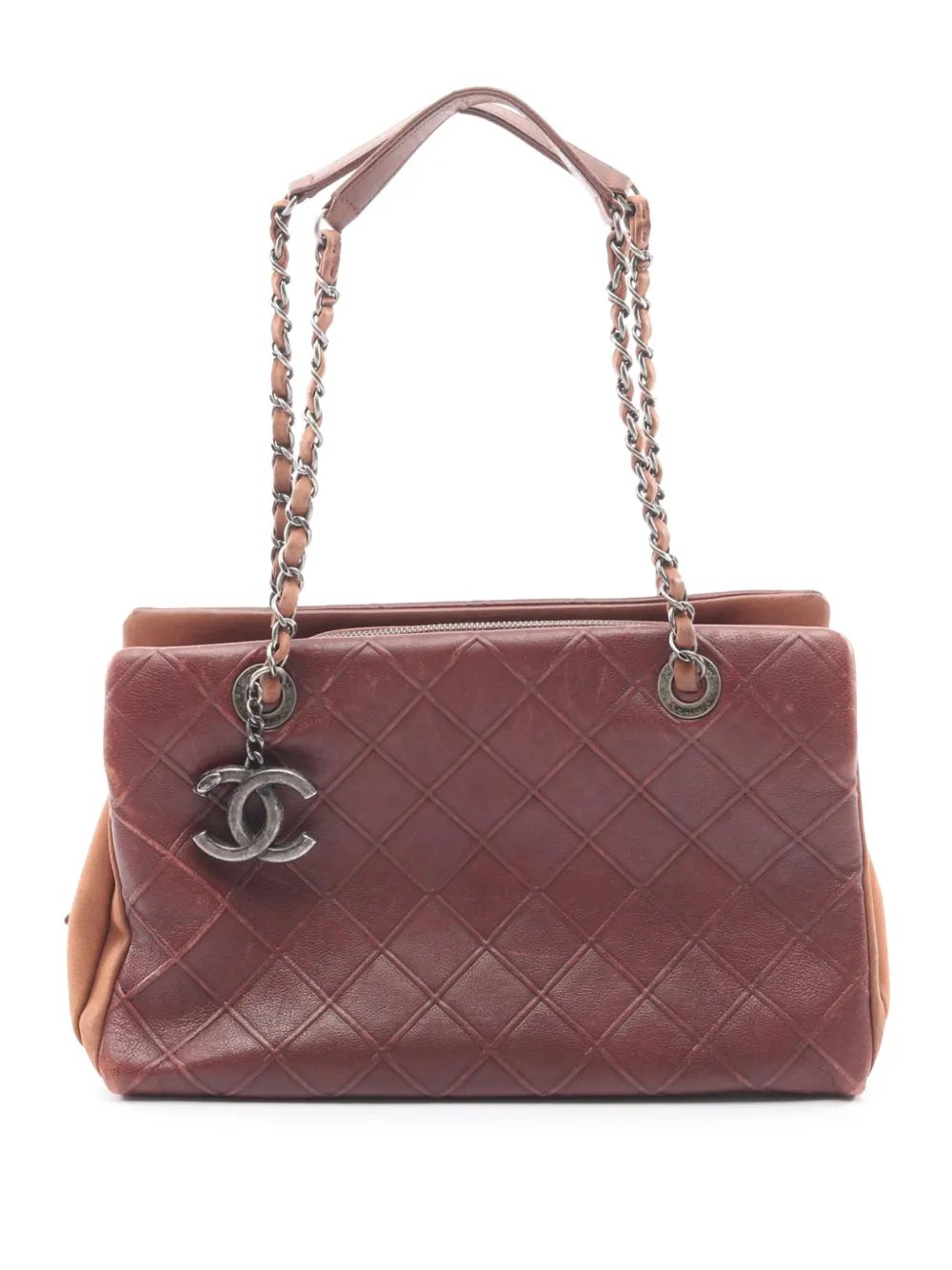 2013-2014 Large Calfskin Diamond Embossed CC Zip Shopping tote bag
