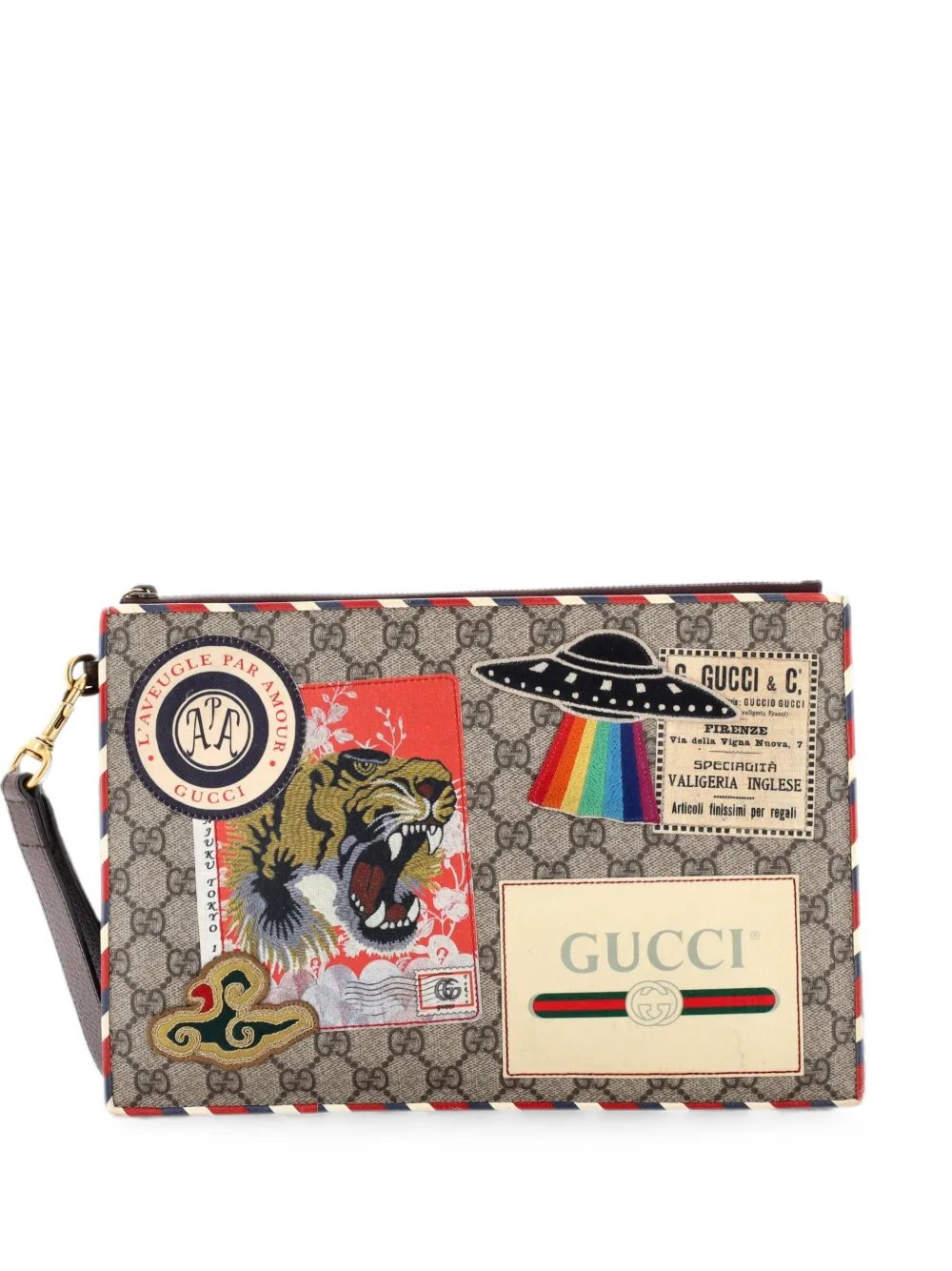 Courrier Pouch GG Coated Canvas with Applique clutch bag