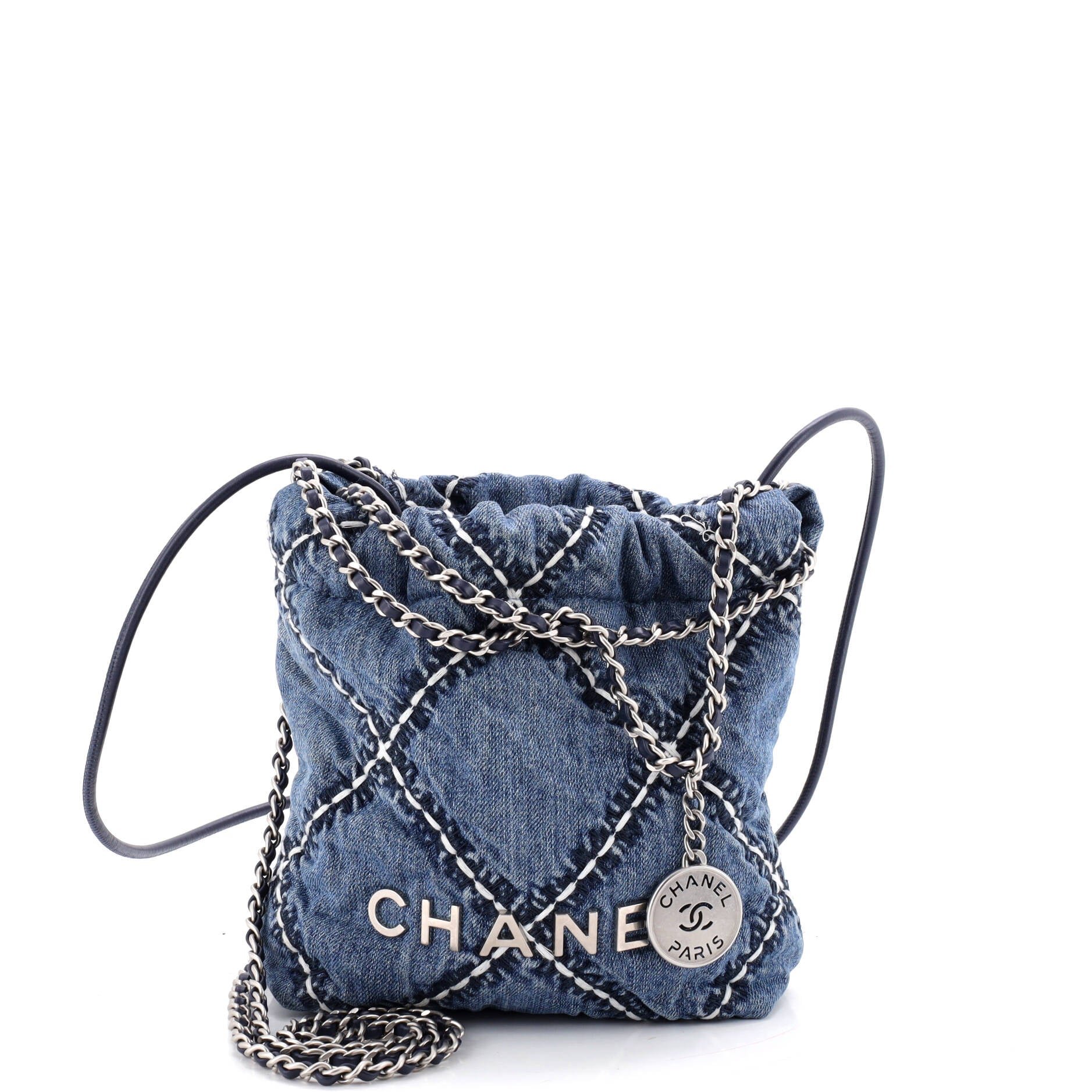 22 Chain Hobo Quilted Stitched Denim Mini