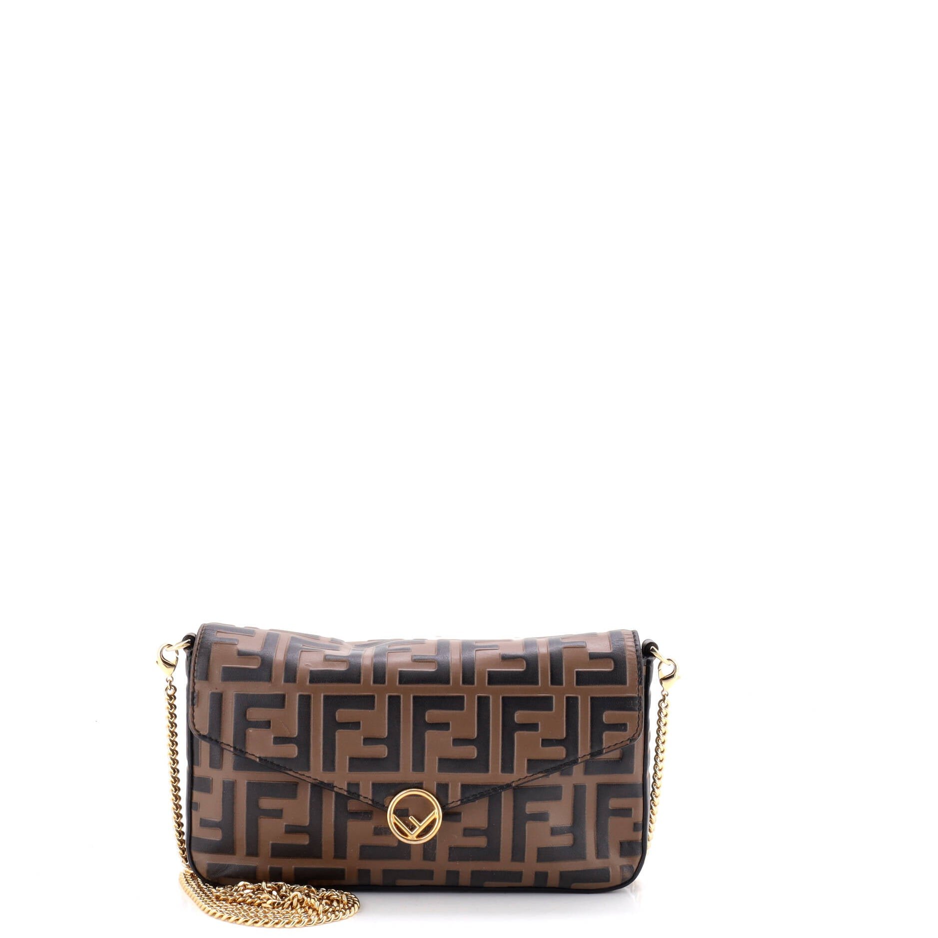 F is Fendi Envelope Clutch on Chain Zucca Embossed Leather