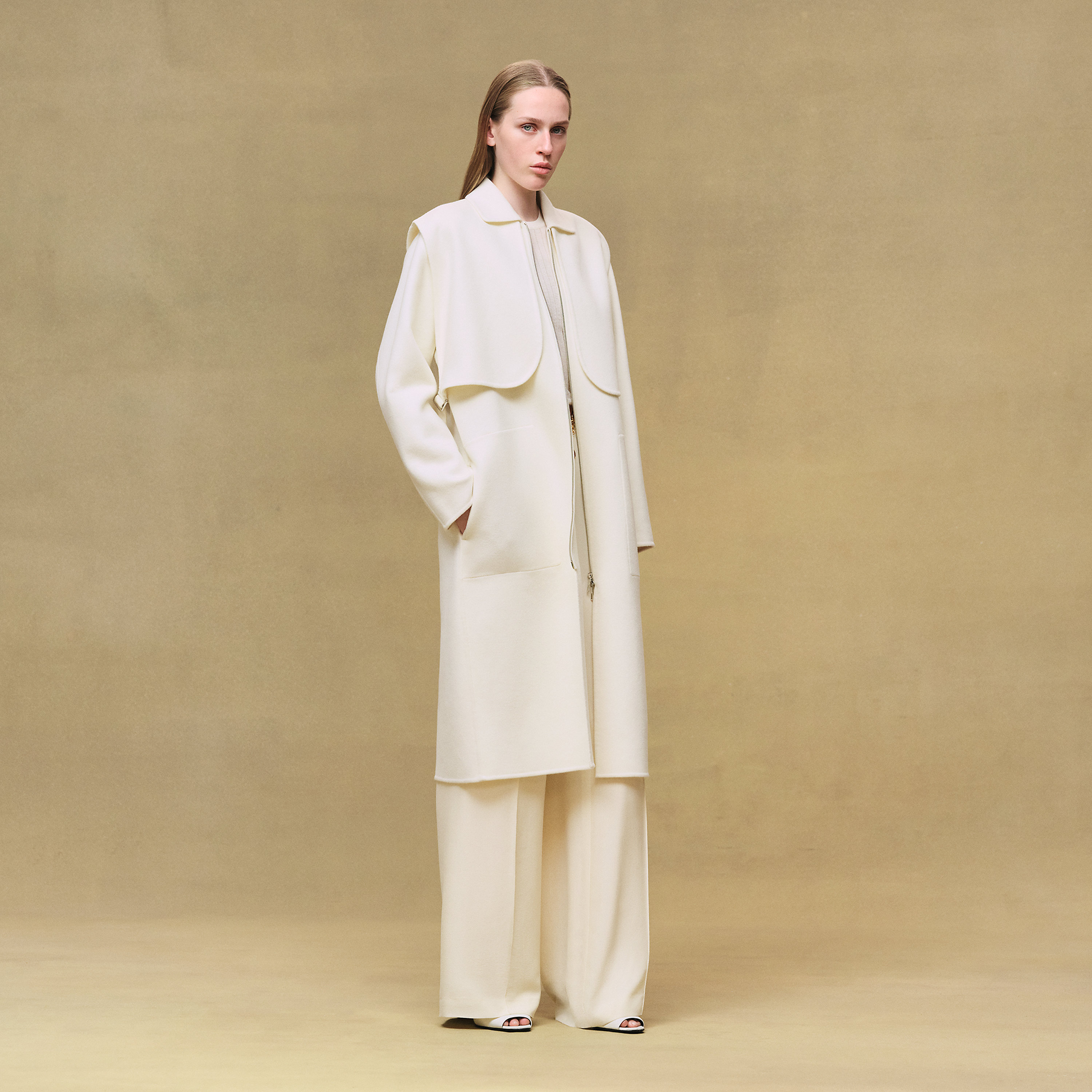 Long storm flap coat