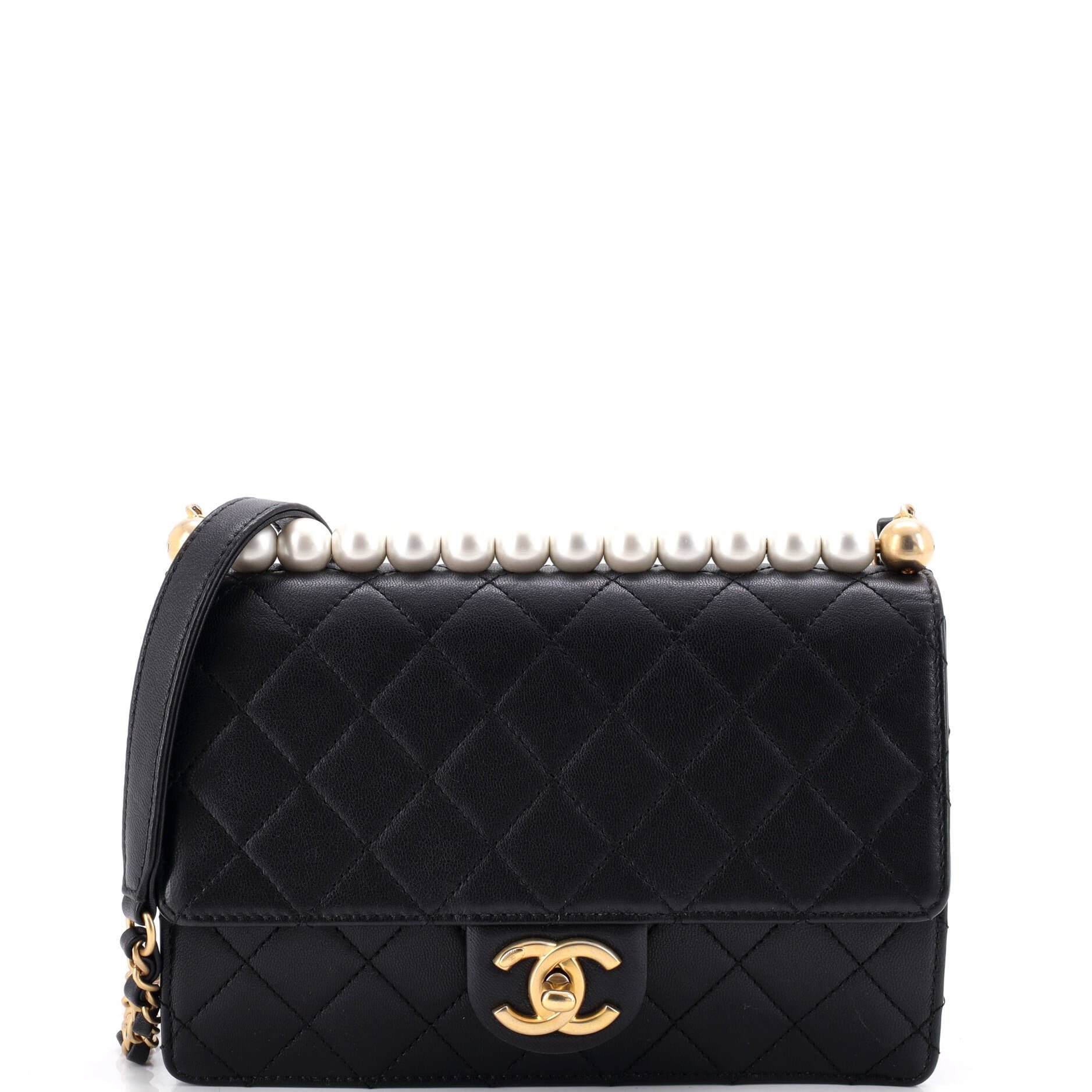 Chic Pearls Flap Bag Quilted Lambskin Small