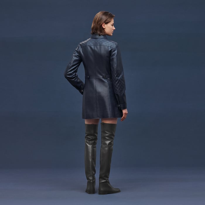 Bleu Noir Short Leather Trench Coat
