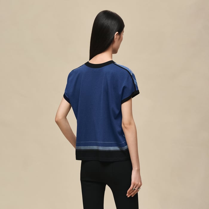 Bleu Lagune "Ex-libris a Main Levee" Short-sleeve Twillaine Sweater