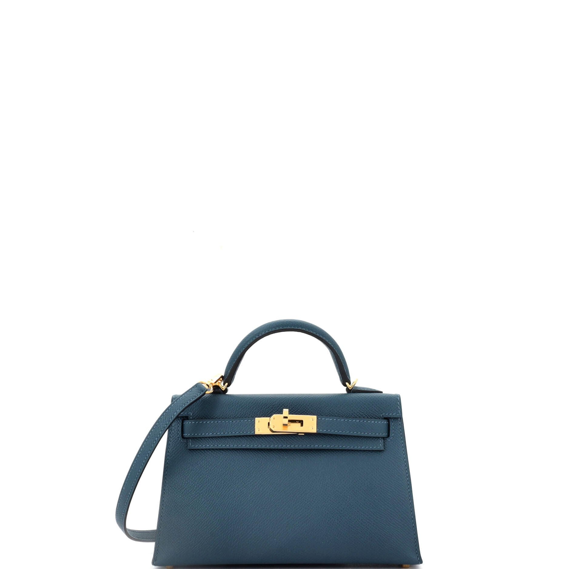 Hermes Kelly Mini II Bag Deep Blue Epsom with Gold Hardware 20