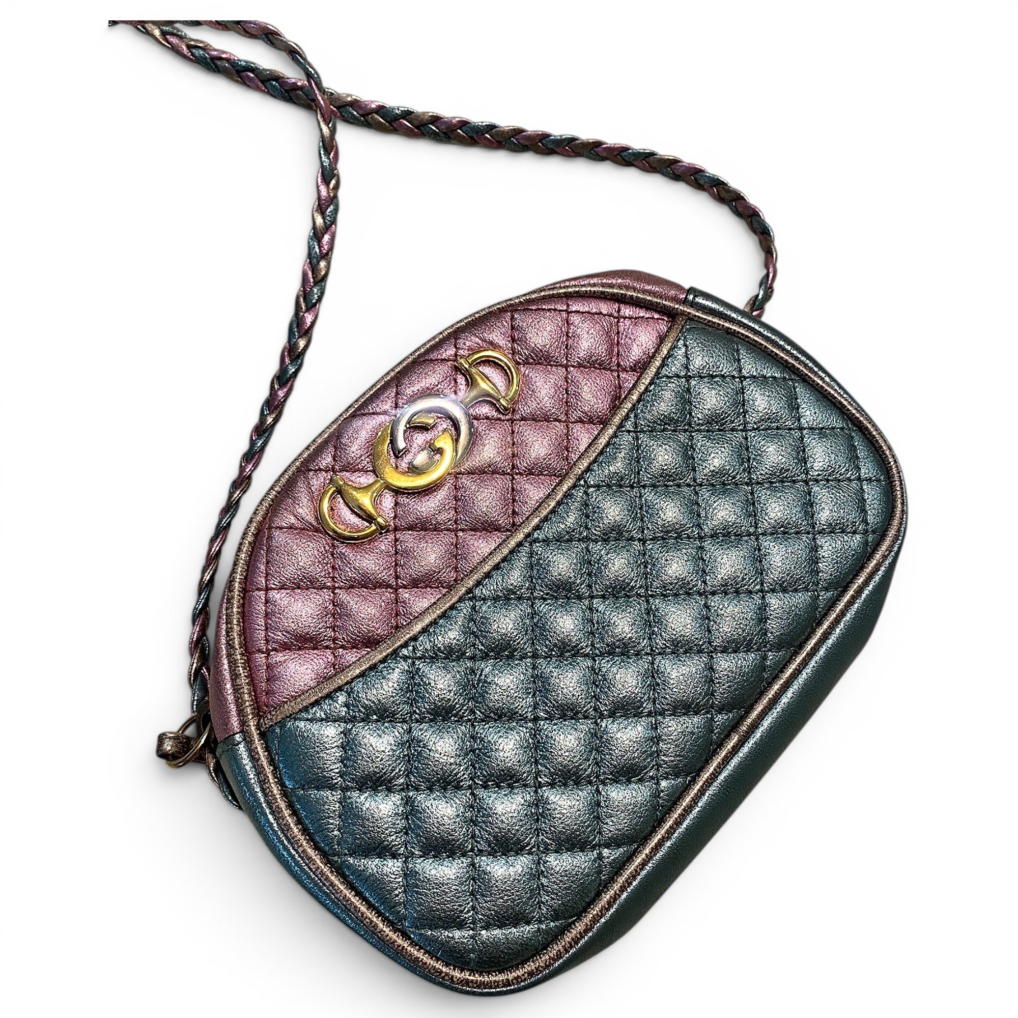 Laminated leather crossbody bag