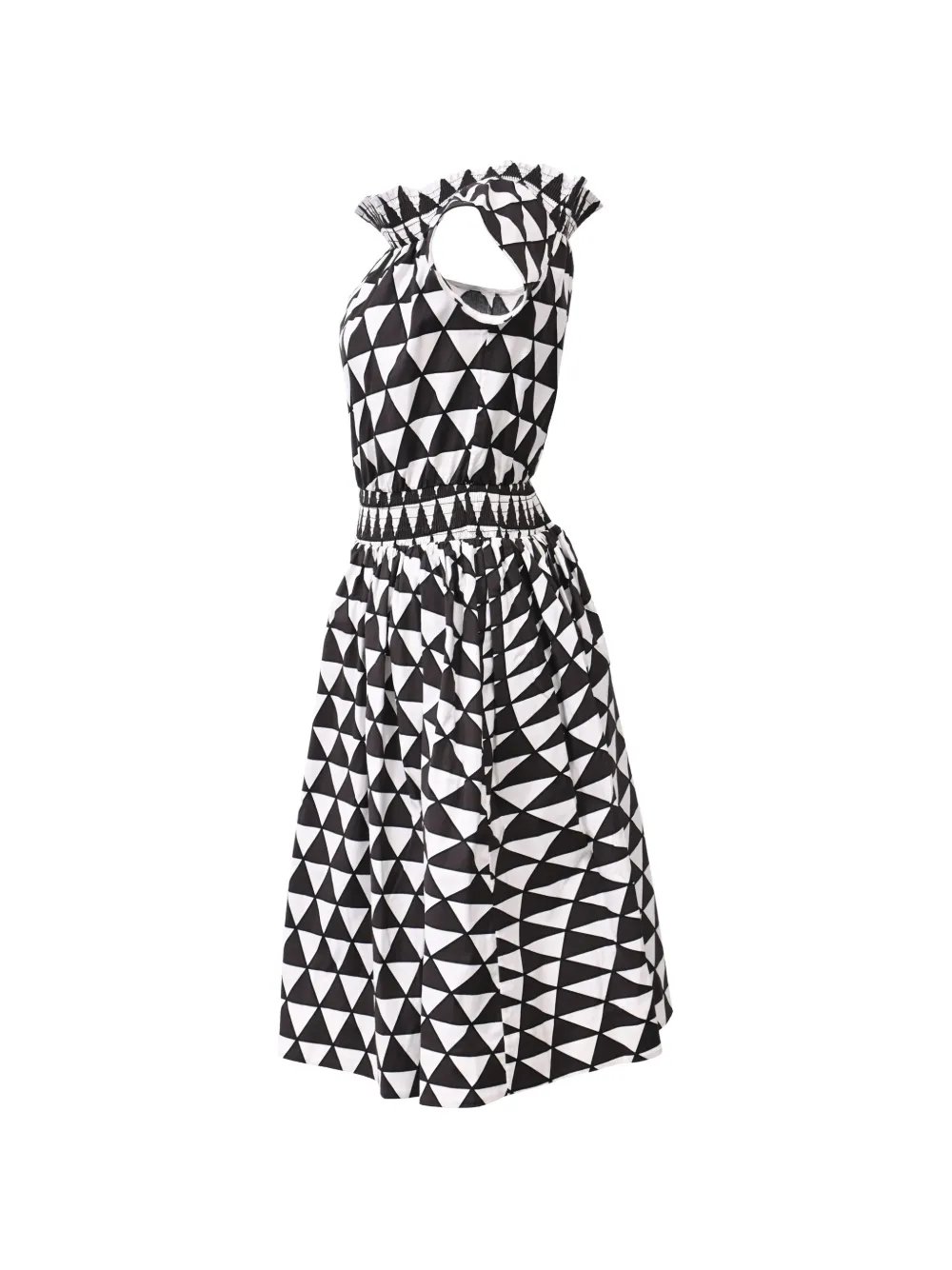 geometric-print off-shoulder mini dress