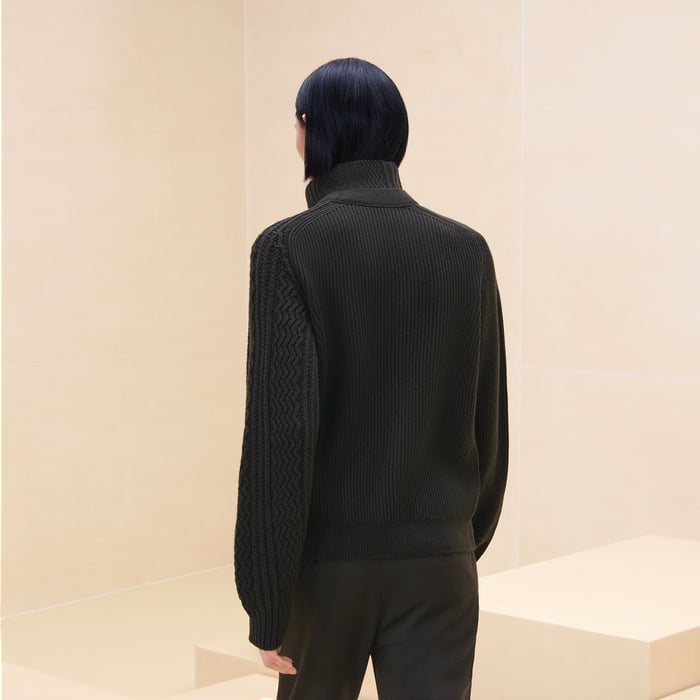 Kaki Cashmere "Fisherman Graphique" Zipped Jacket