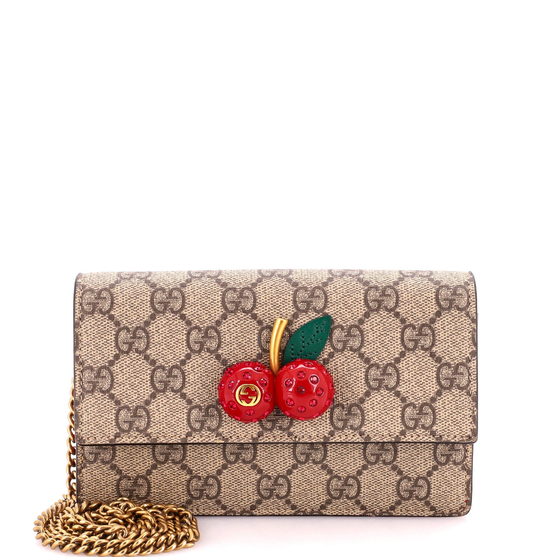 Cherries Wallet on Chain GG Coated Canvas Mini