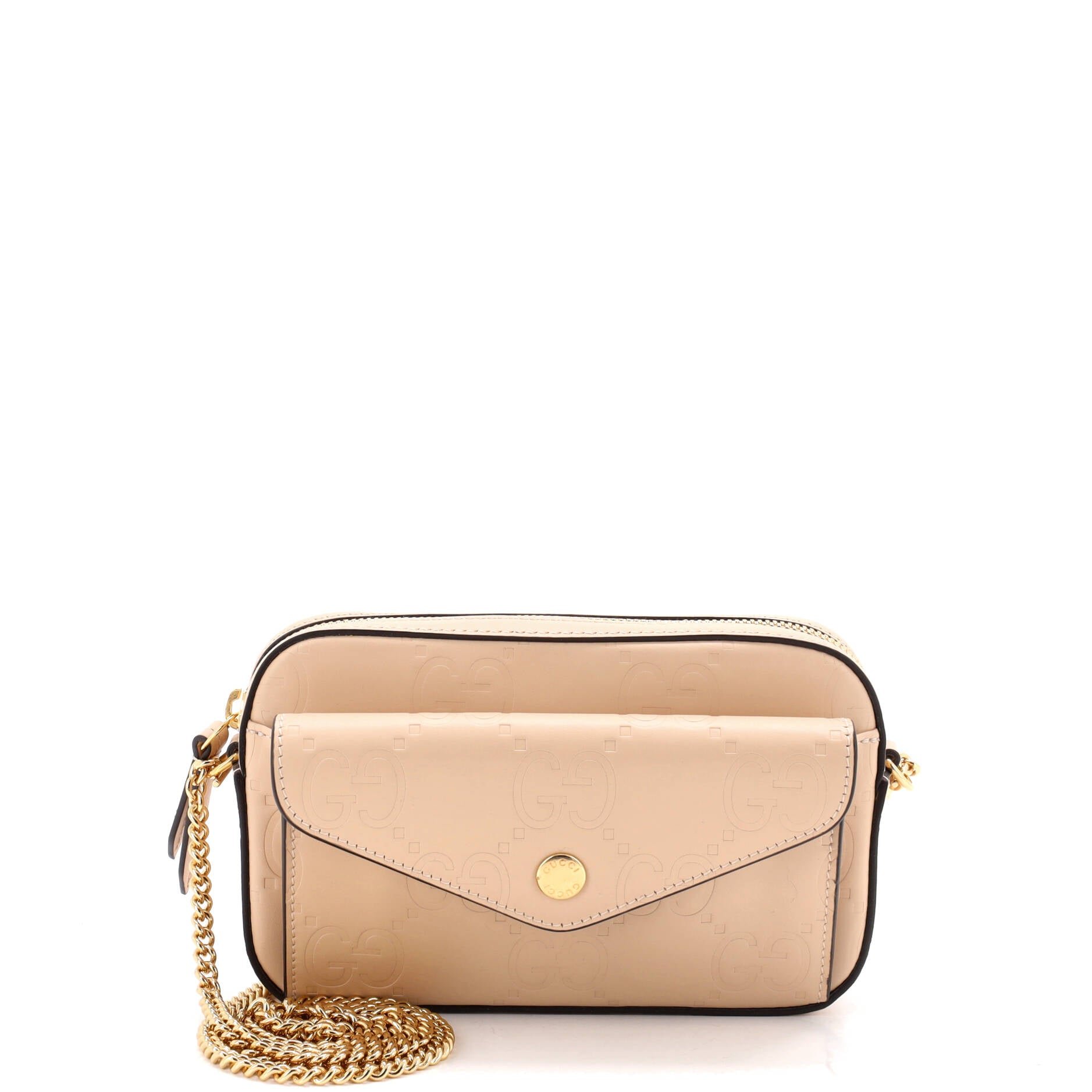Front Pocket Chain Shoulder Bag Jumbo GG Embossed Leather Super Mini