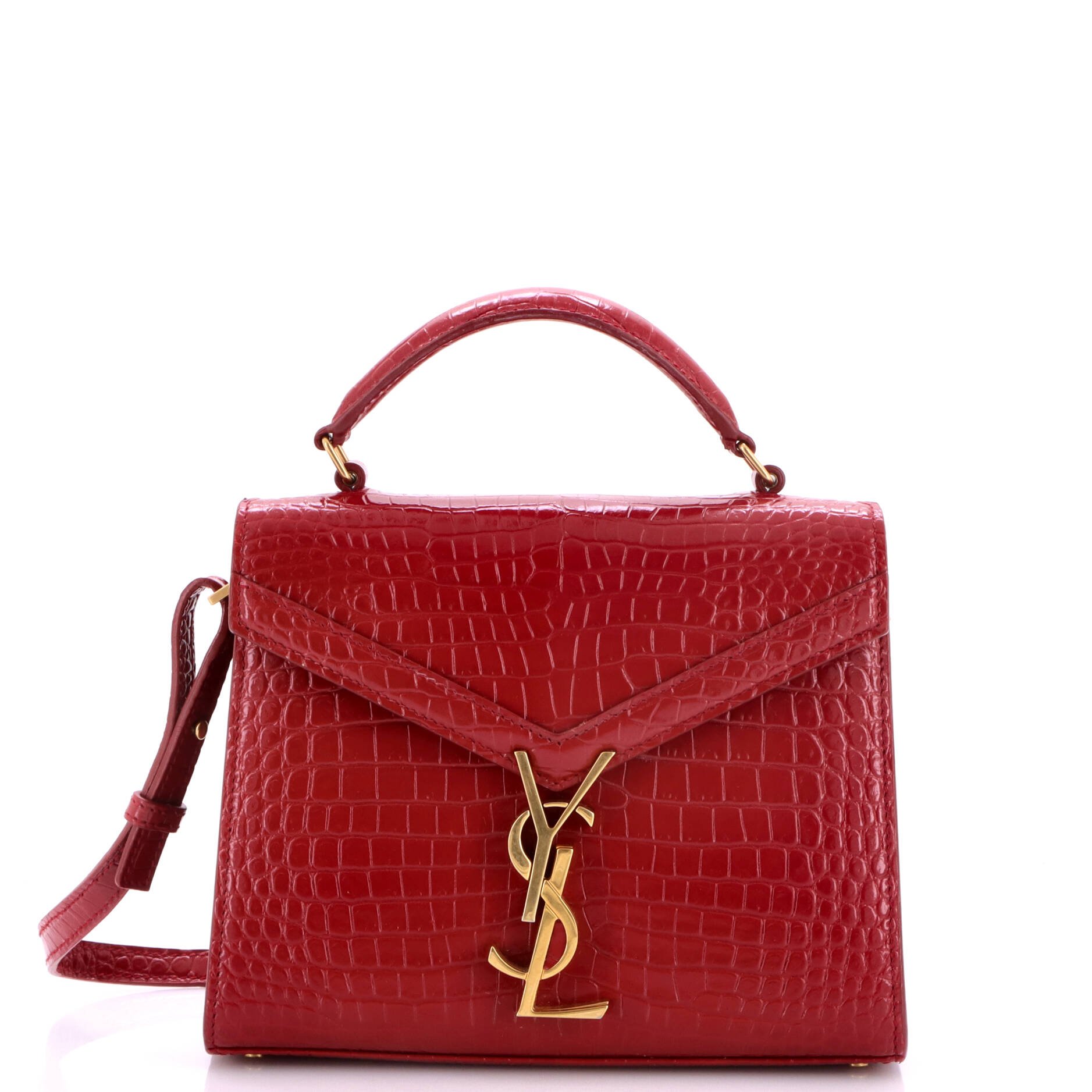 Cassandra Top Handle Bag Crocodile Embossed Leather Mini