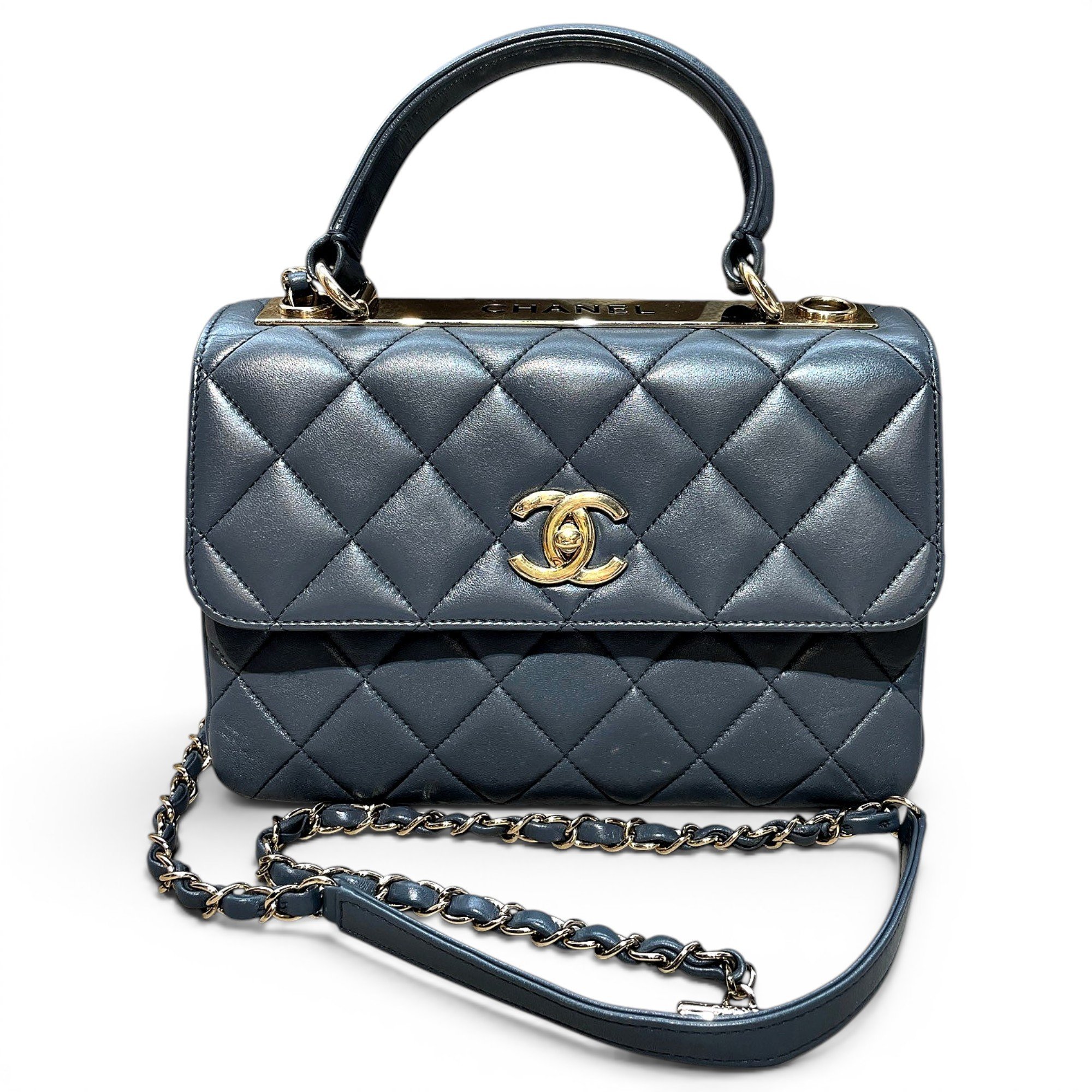 Trendy CC Top Handle leather handbag