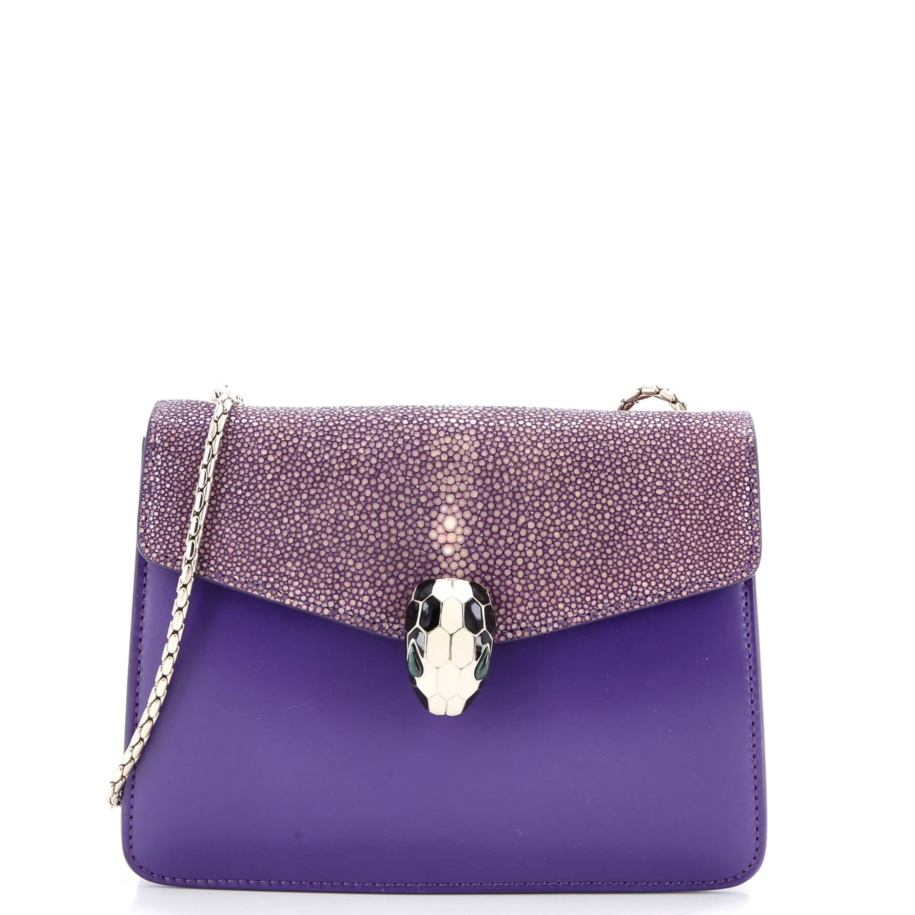 Bvlgari Serpenti Forever Square Shoulder Bag Leather and Stingray Small