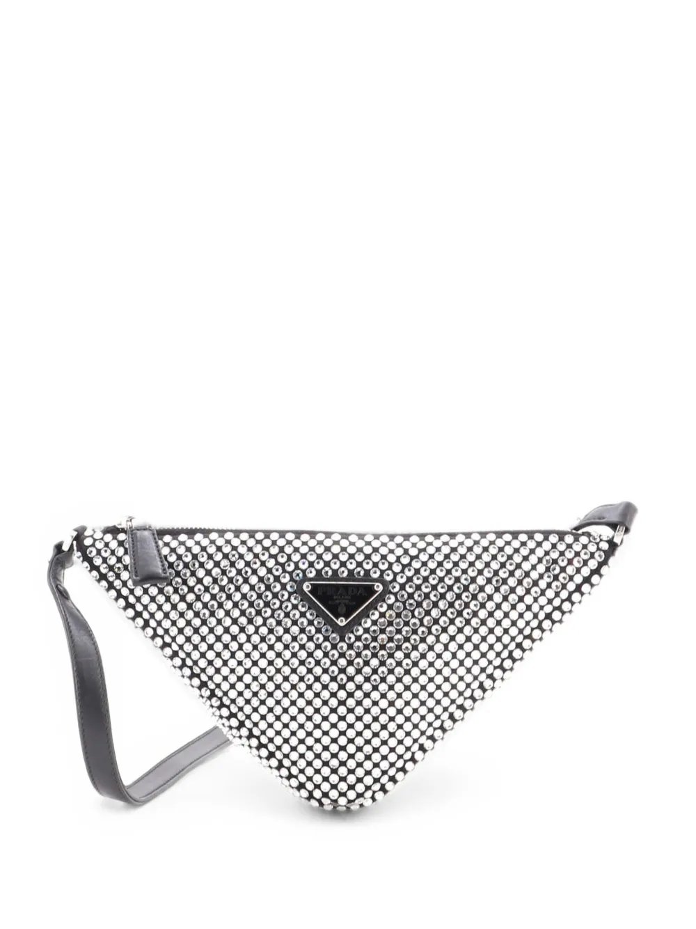Triangle Top Handle Pouch Bag Crystal Embellished Satin Mini satchel