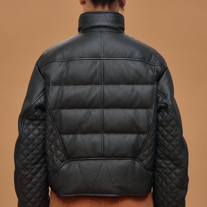 Noir Leather Puffer Coat